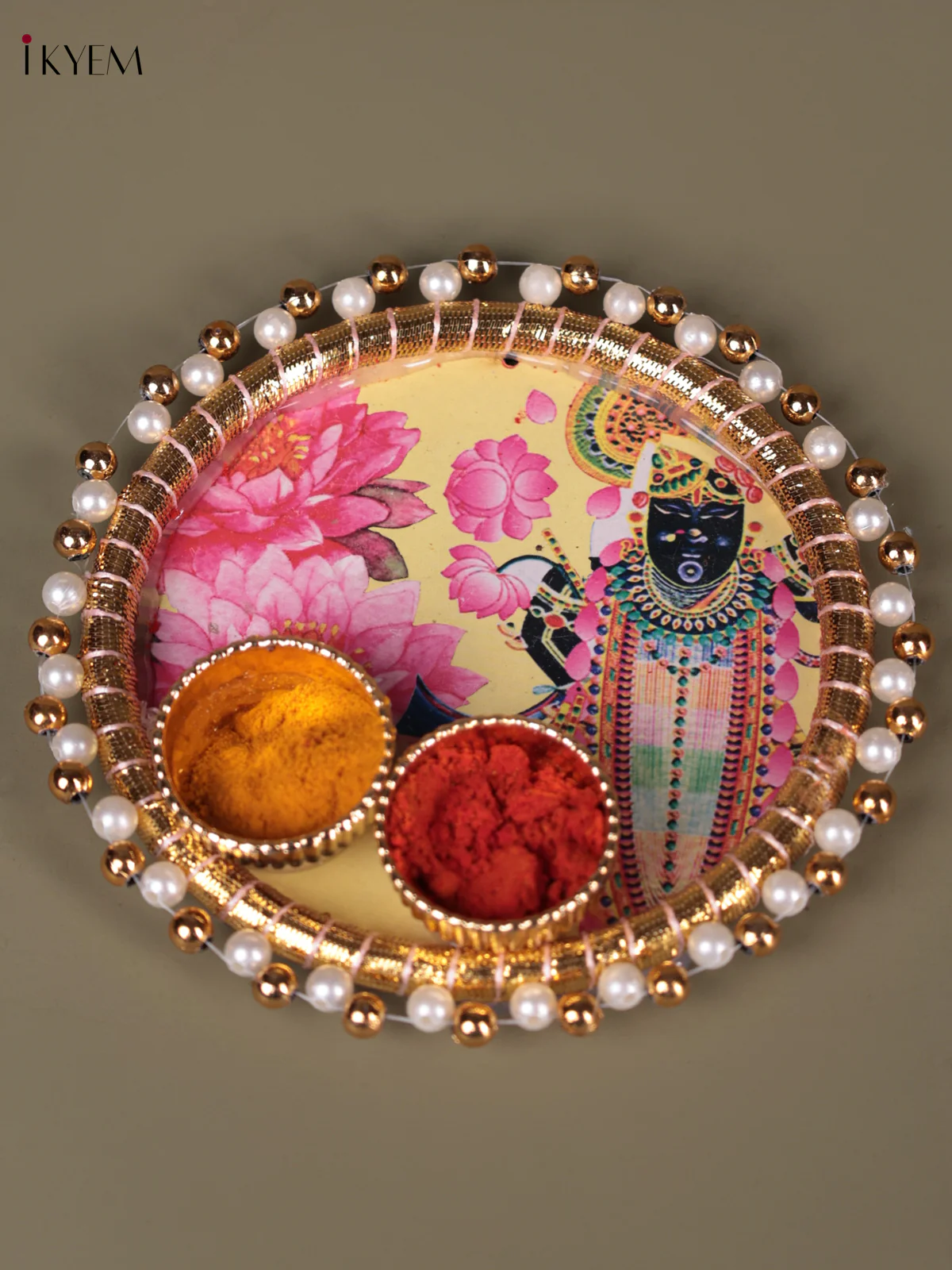 Sri nath Ji Printed Plate With Haldi kumkum holder - 4.5 Inch