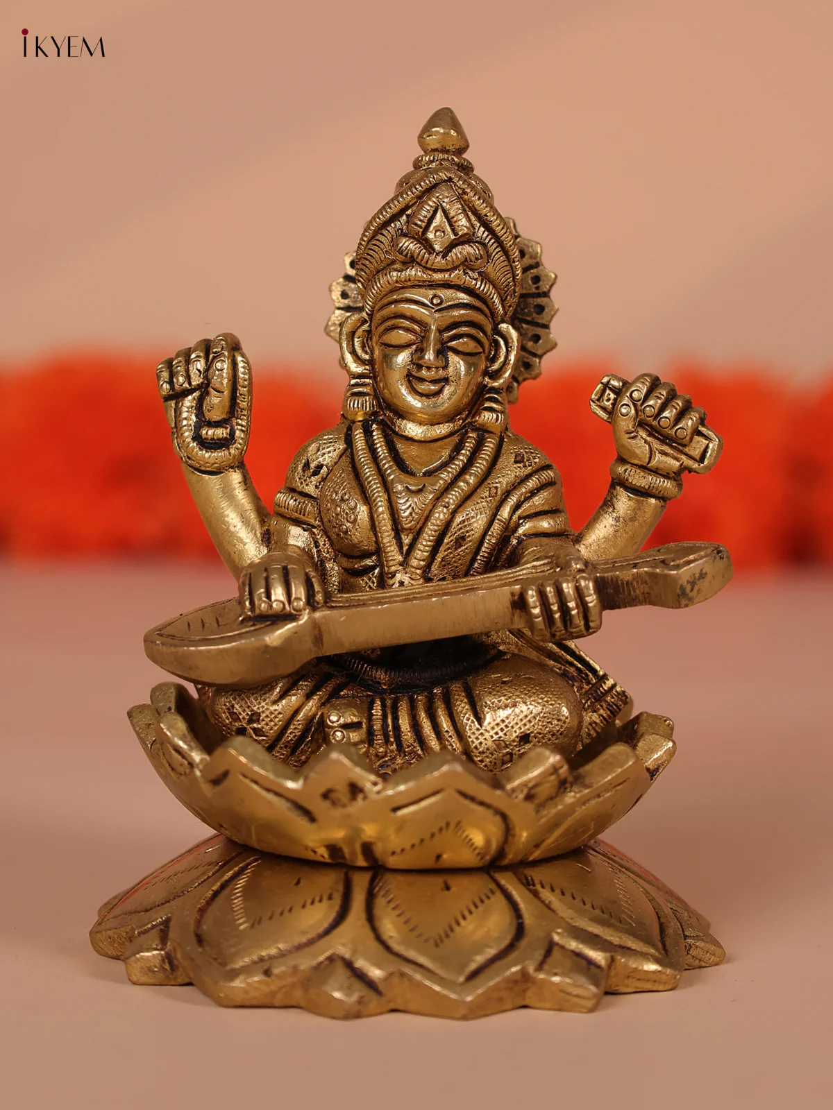 Goddess of Knowledge Saraswathi Brass Idol - 5 Inch