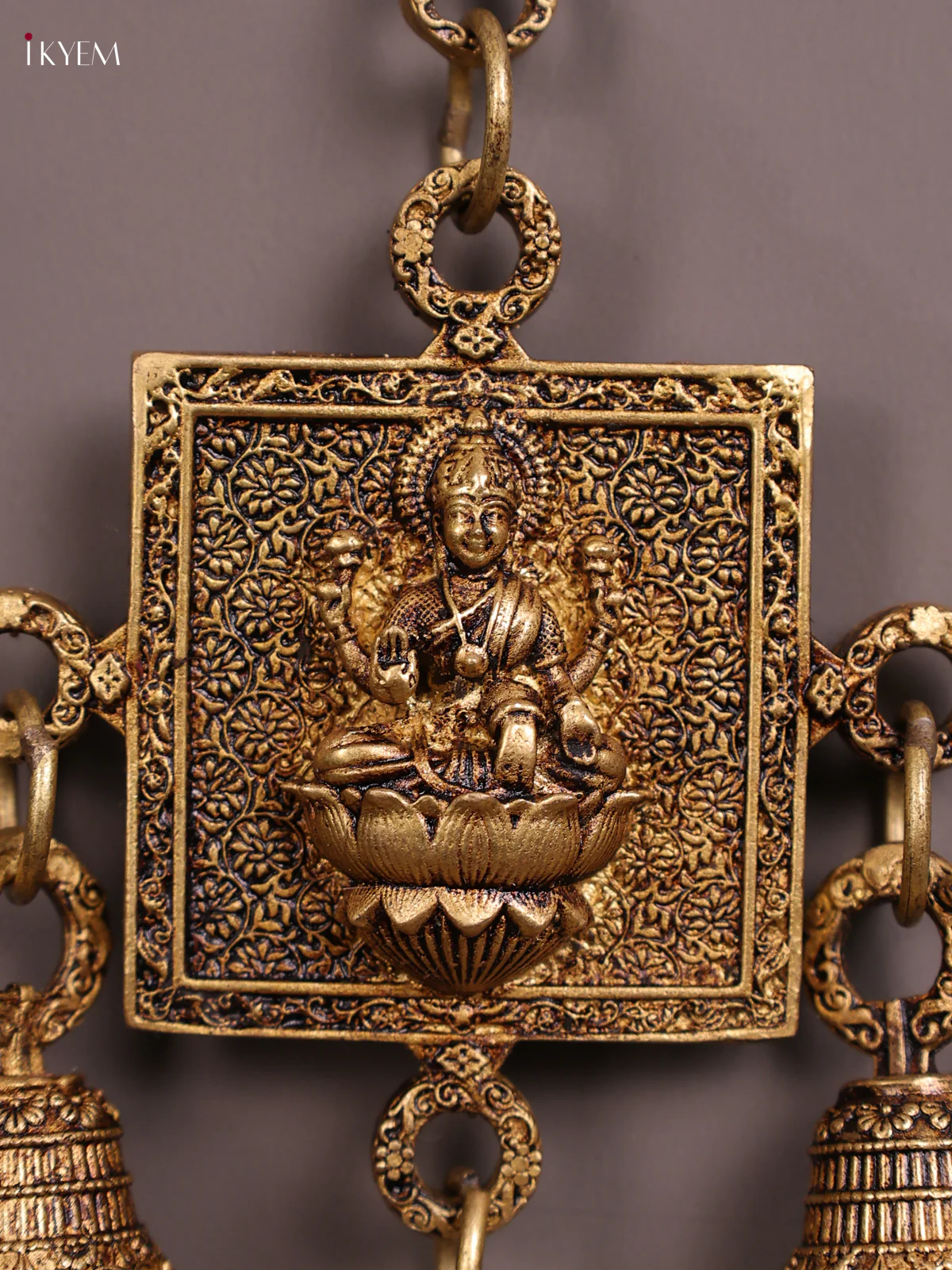 Brass wall hanging Ganesha lakshmi Sarswathi with bell - Image 2