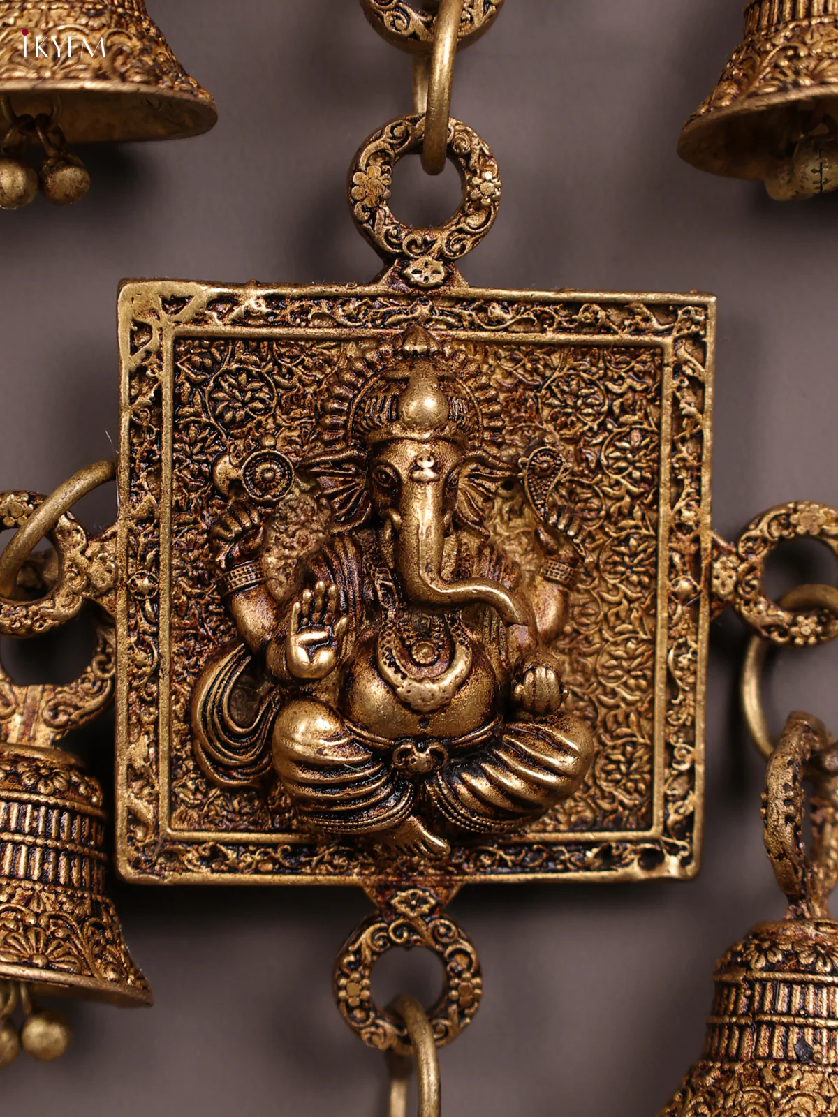 Brass wall hanging Ganesha lakshmi Sarswathi with bell - Image 3