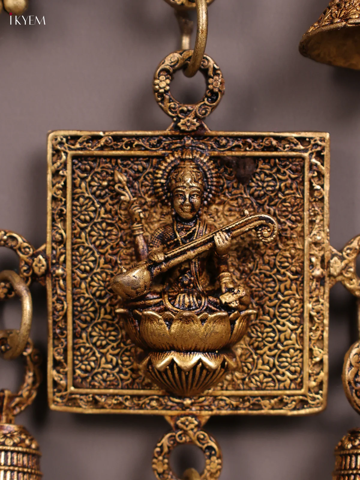 Brass wall hanging Ganesha lakshmi Sarswathi with bell - Image 4