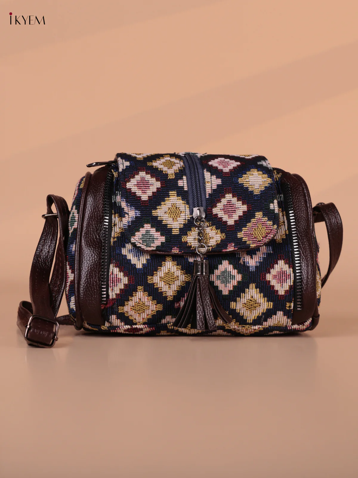 Printed Sling Bag - Blue & Brown