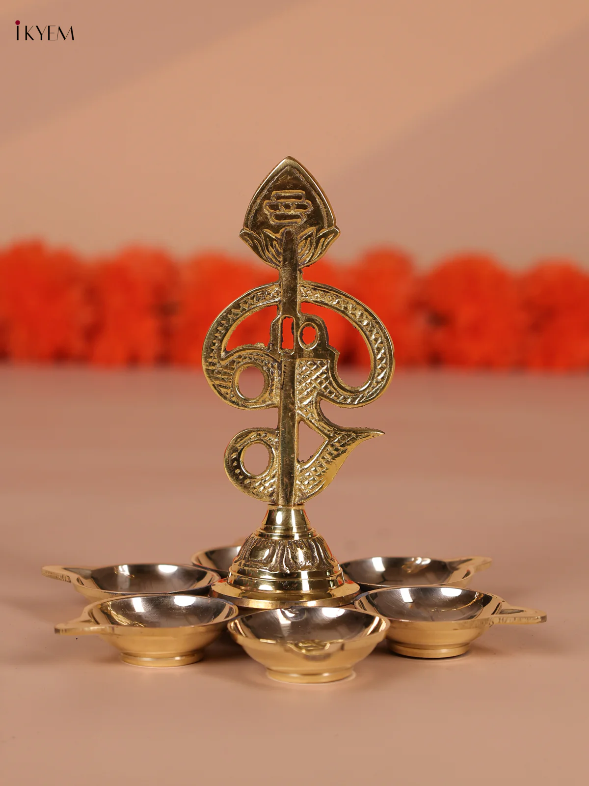 Brass Om Vel 6- Face Diya - Image 4