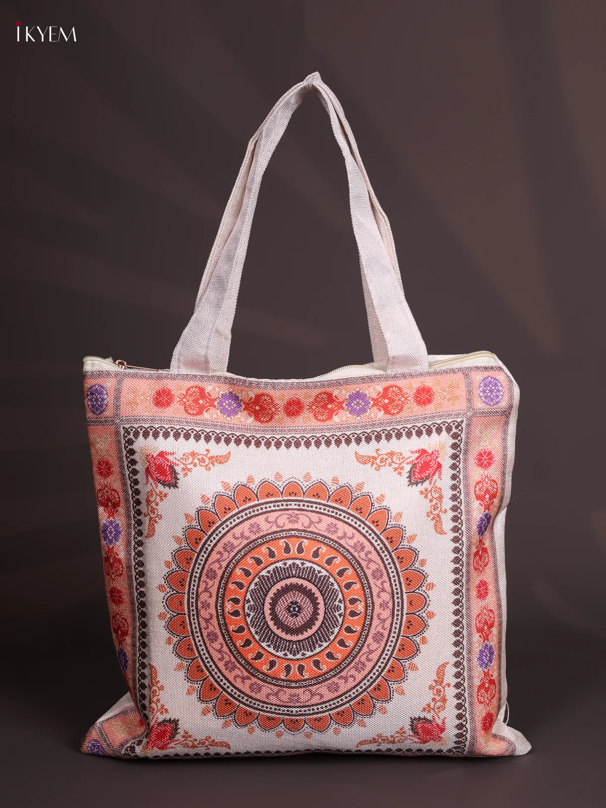 Artistic Mandala Printed Jute Bag - Peach