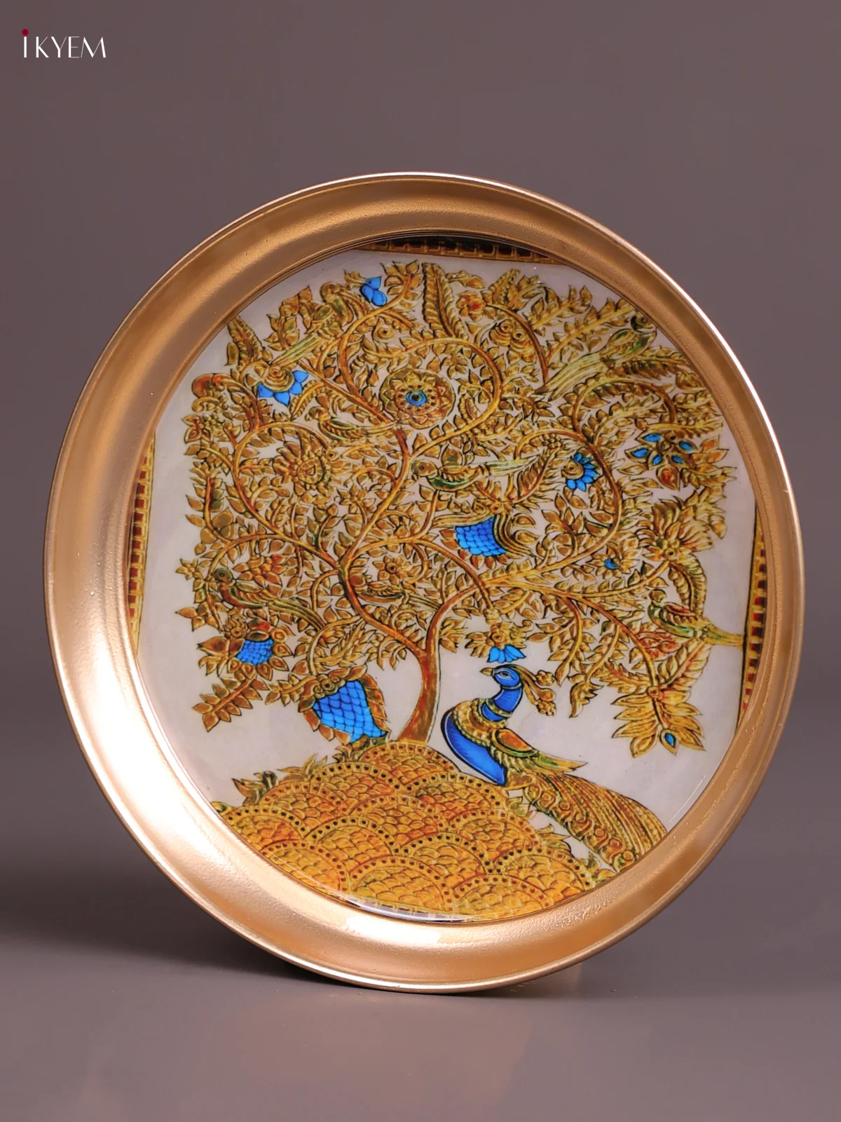 Peacock - Printed Brass Coated Plate White - 8 inch - Image 2