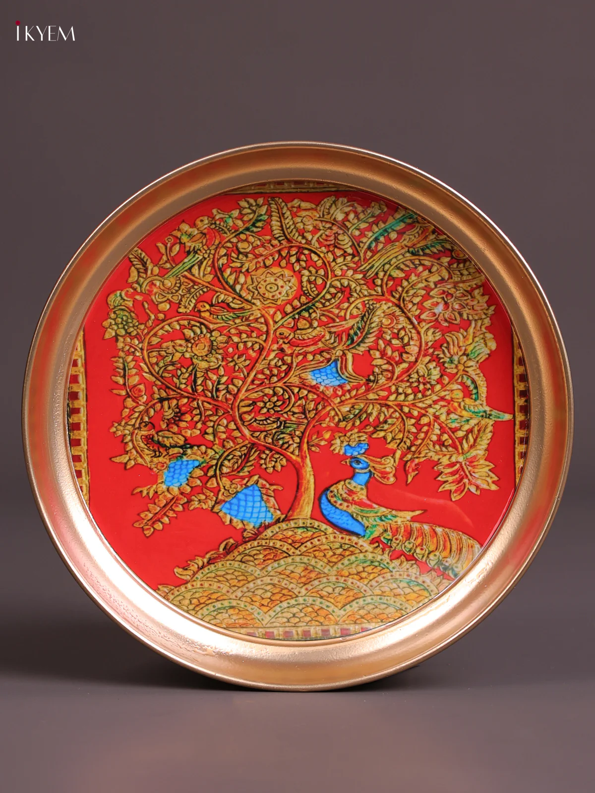 Peacock - Printed Brass Coated Plate Red - 8 inch