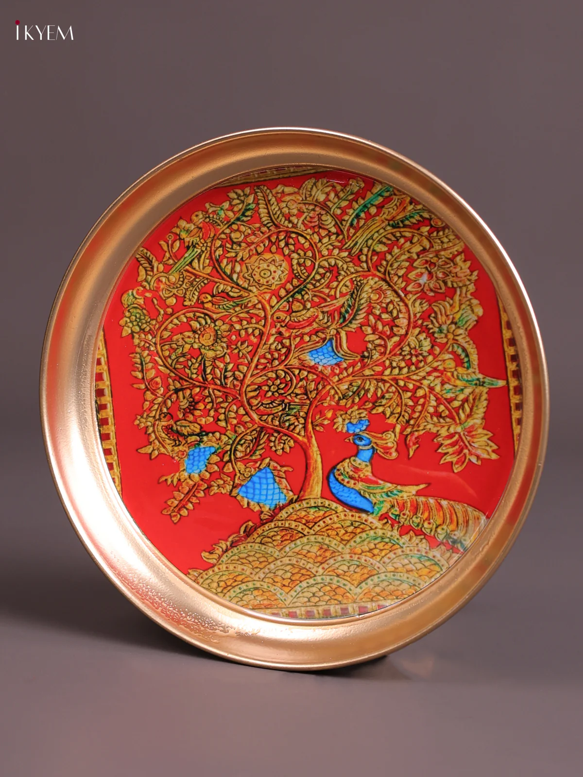 Peacock - Printed Brass Coated Plate Red - 8 inch - Image 2