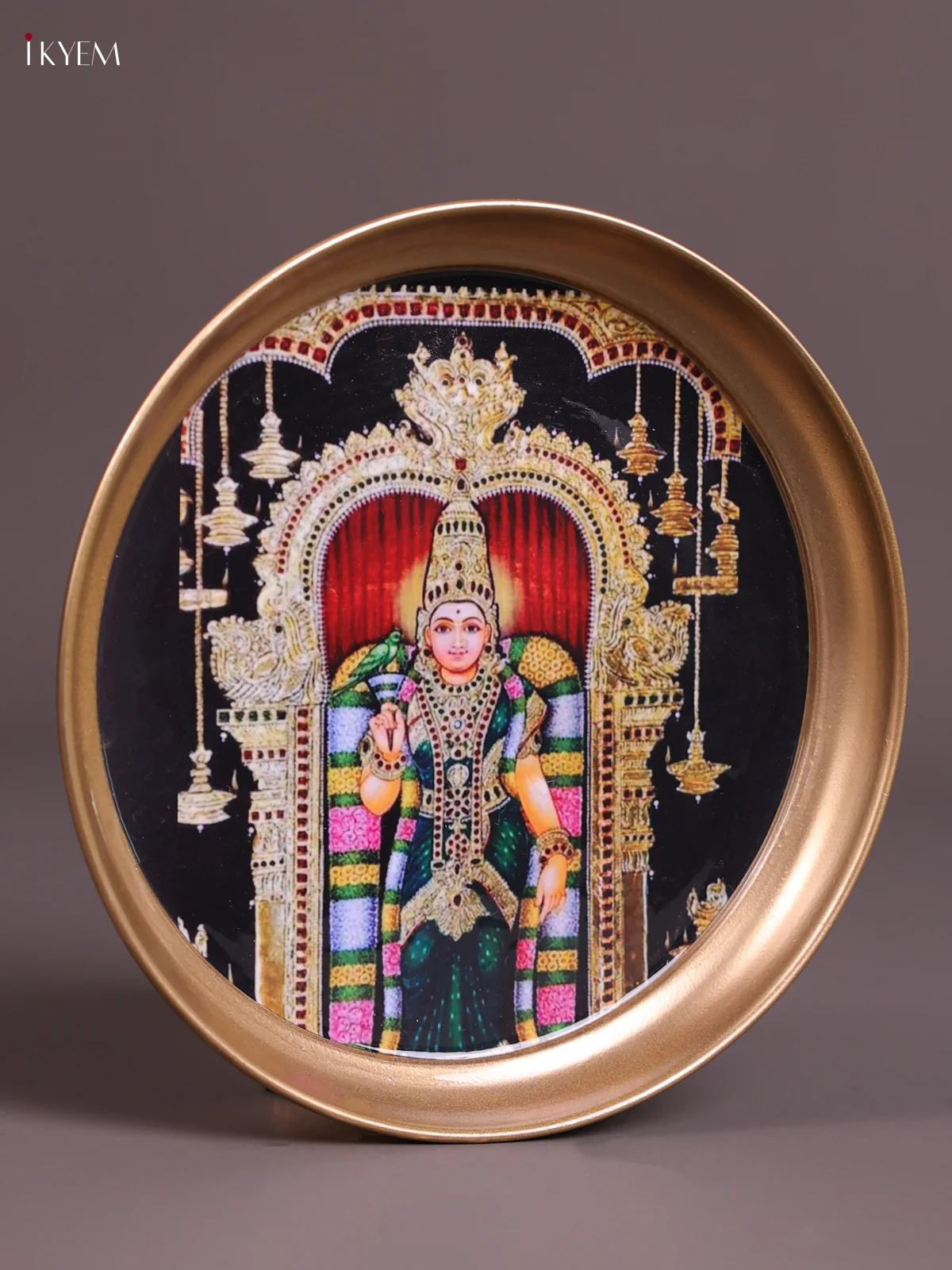 Meenakshi - Printed Brass Coated Plate Black & Green - 8 inch - Image 3