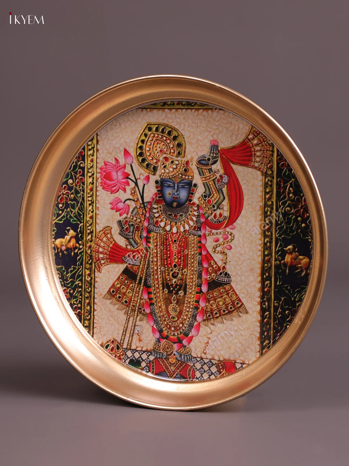 Srinath- Ji - Printed Brass Coated Plate Cream & Black - 8 inch - Image 2