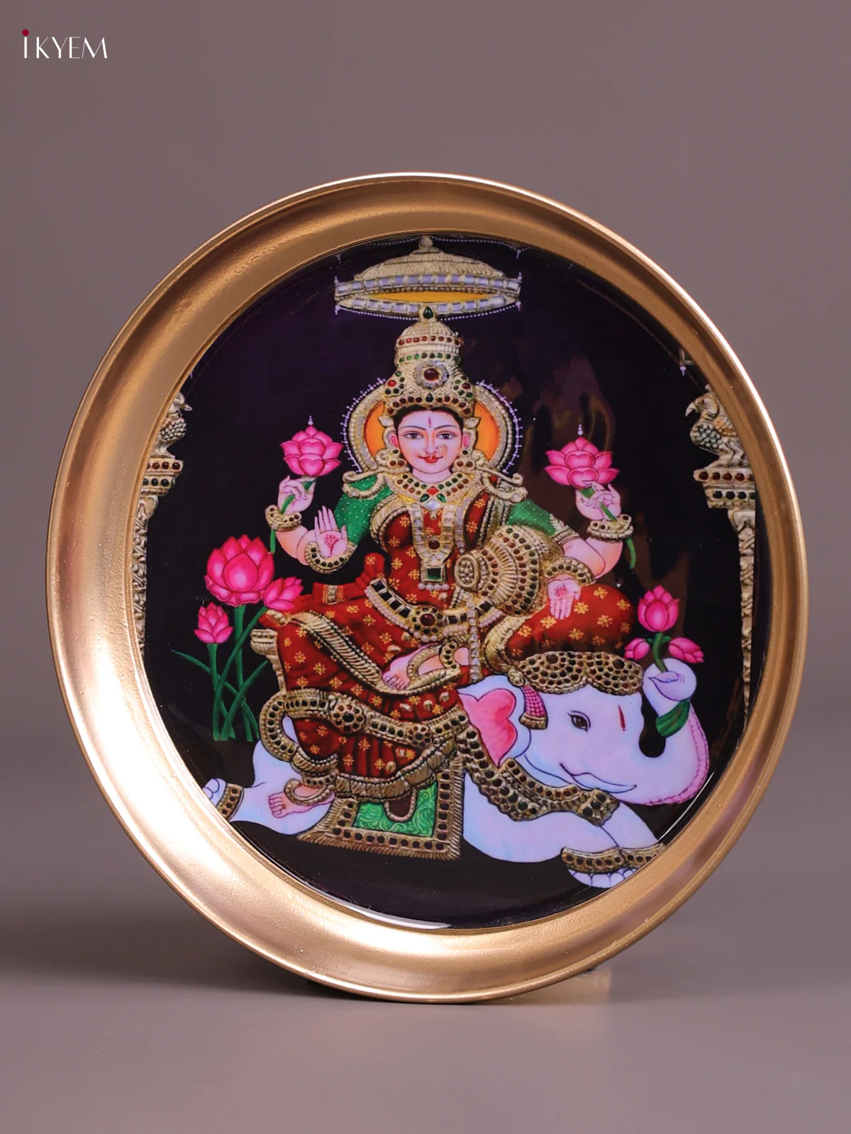 Gaja Lakshmi - Printed Brass Coated Plate Red & Black - 8 inch - Image 2
