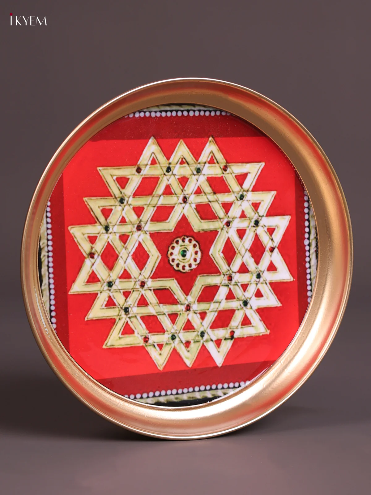 Kolam - Printed Brass Coated Plate Red - 8 inch - Image 3