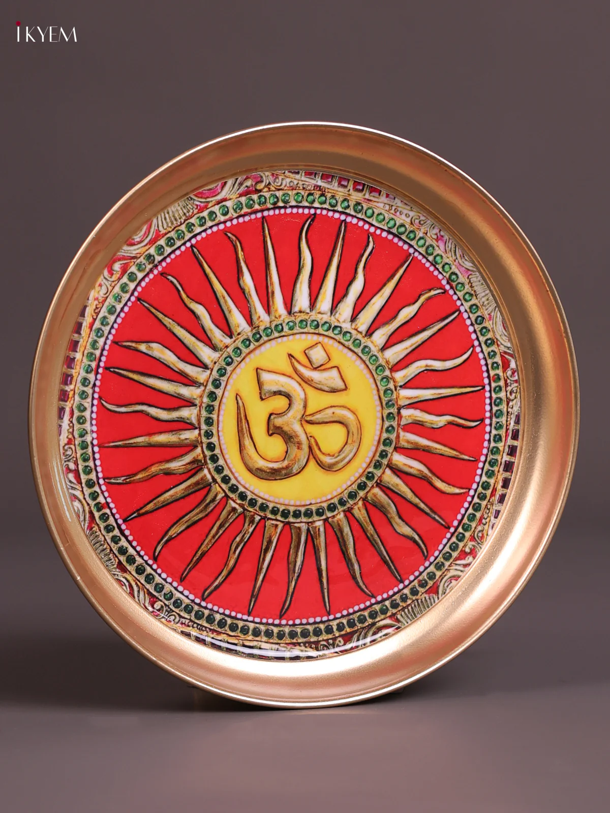 Om - Sun - Printed Brass Coated Plate Red - 8 inch - Image 3