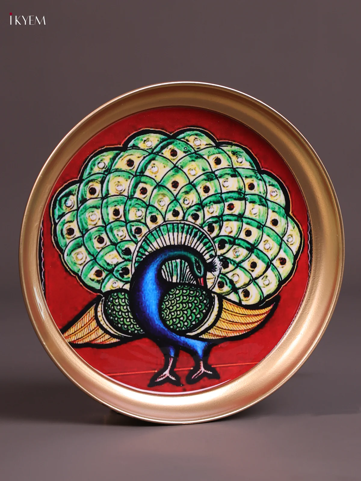 Peacock - Printed Brass Coated Plate Maroon - 8 inch - Image 3