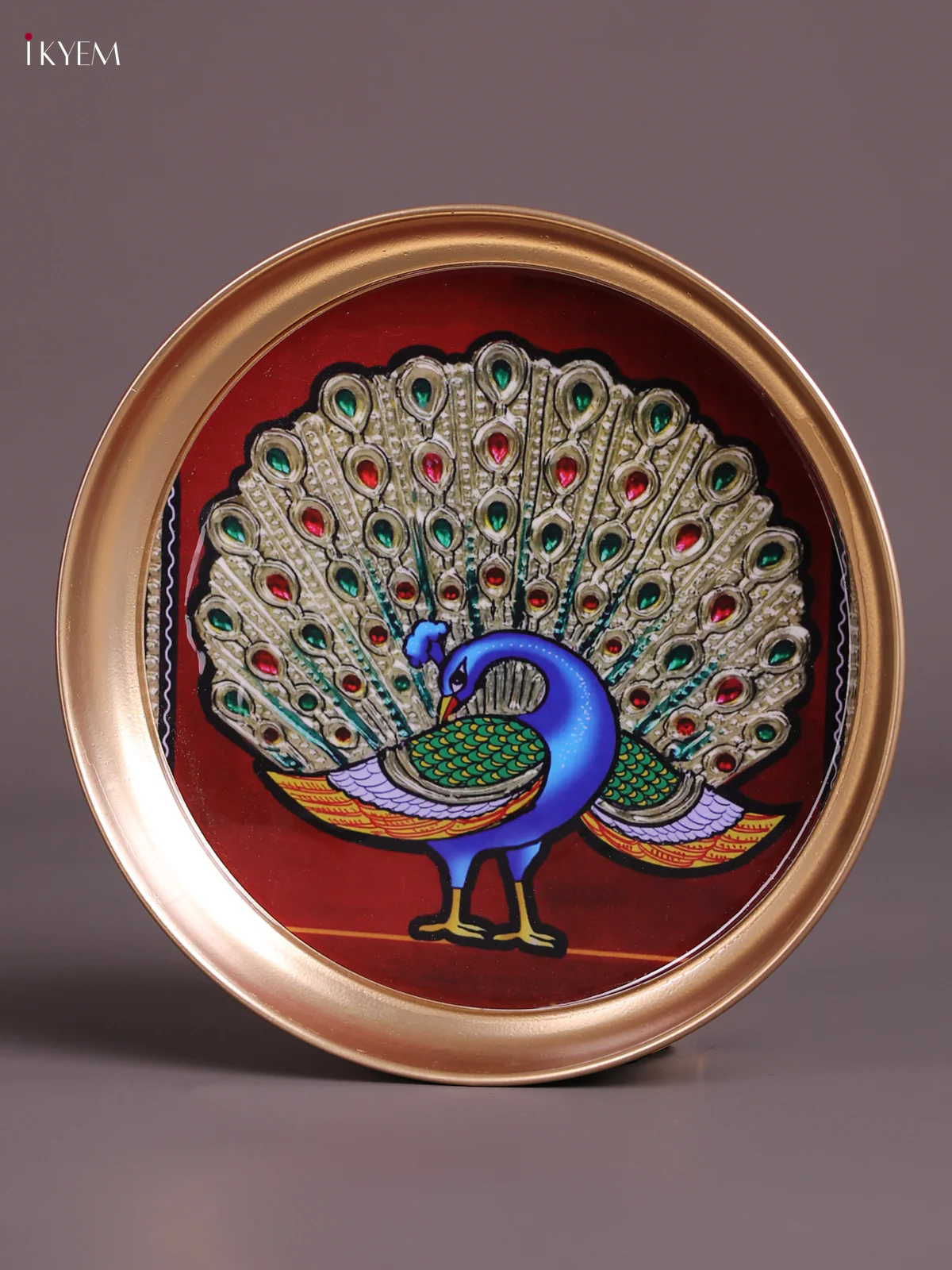 Peacock - Printed Brass Coated Plate Maroon - 8 inch - Image 2