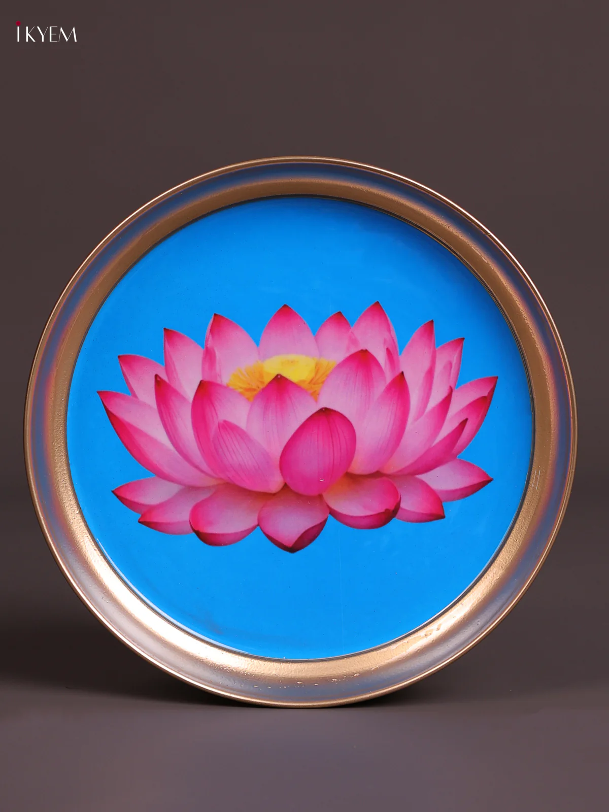 Lotus - Printed Brass Coated Plate Pink & Blue - 8 inch