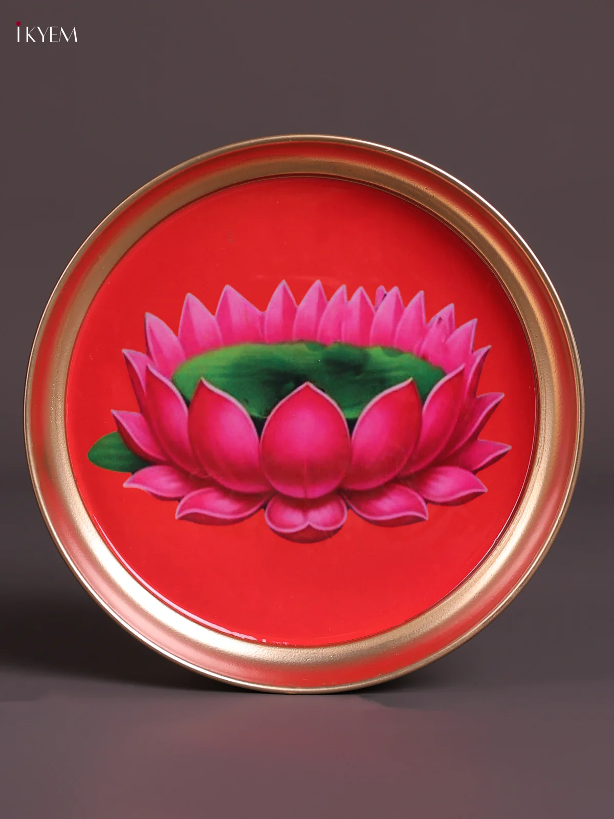 Lotus - Printed Brass Coated Plate Red & Green - 8 inch