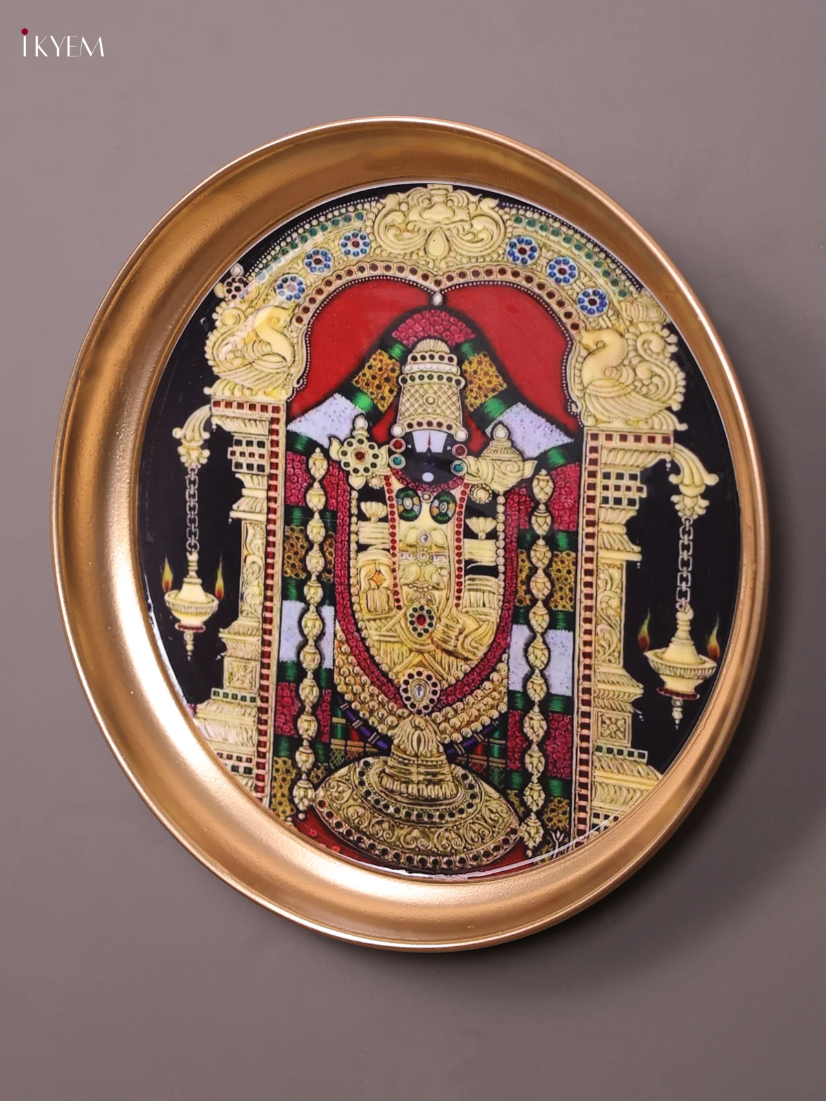 Balaji - Printed Brass Coated Plate With Hook Maroon - 8 inch - Image 3