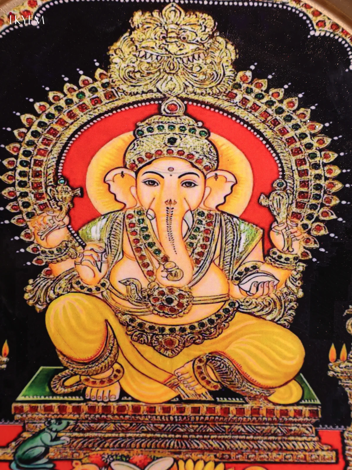 Ganesha - Printed Brass Coated Plate With Hook Black - 8 inch - Image 2