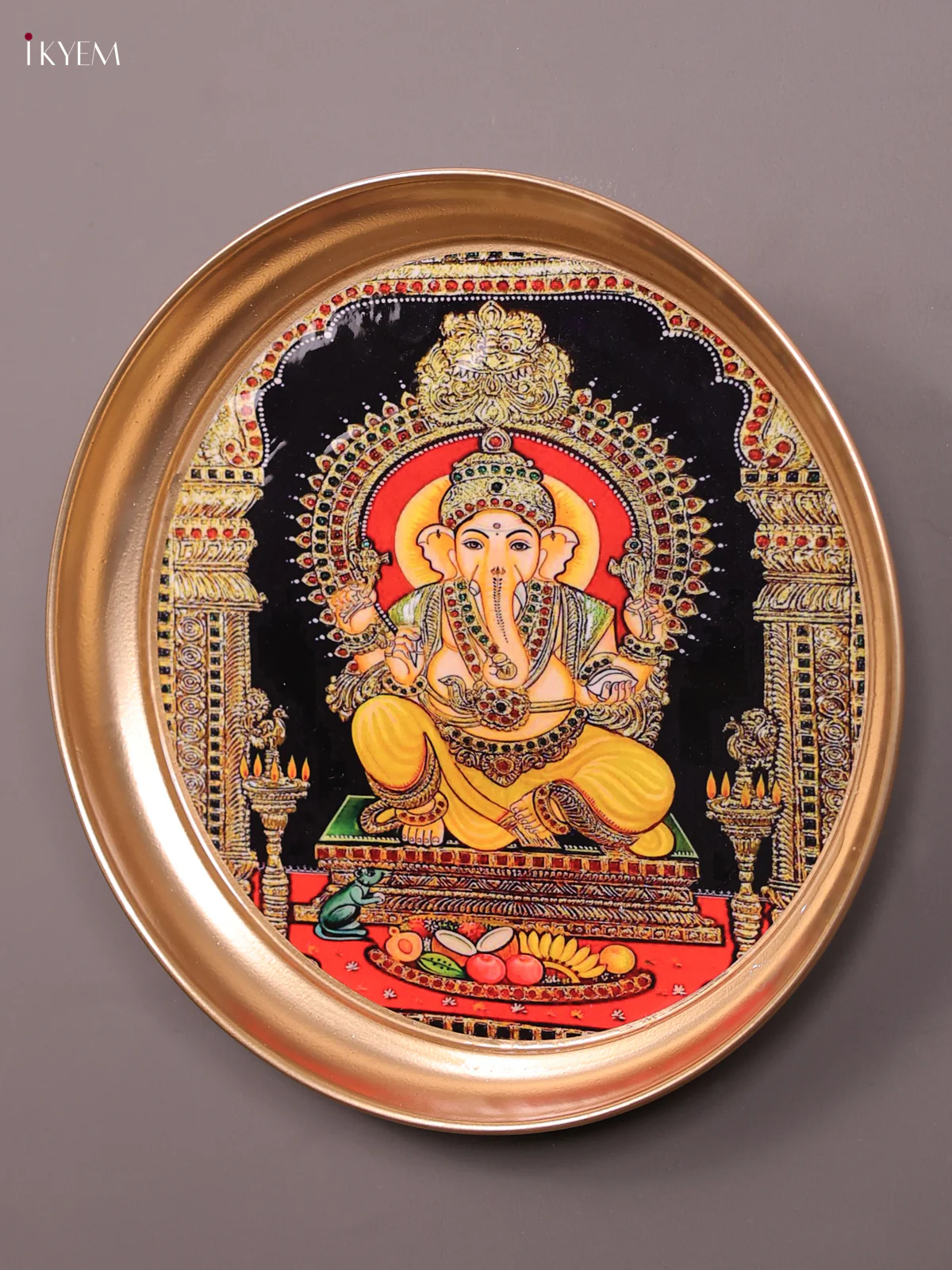 Ganesha - Printed Brass Coated Plate With Hook Black - 8 inch - Image 3