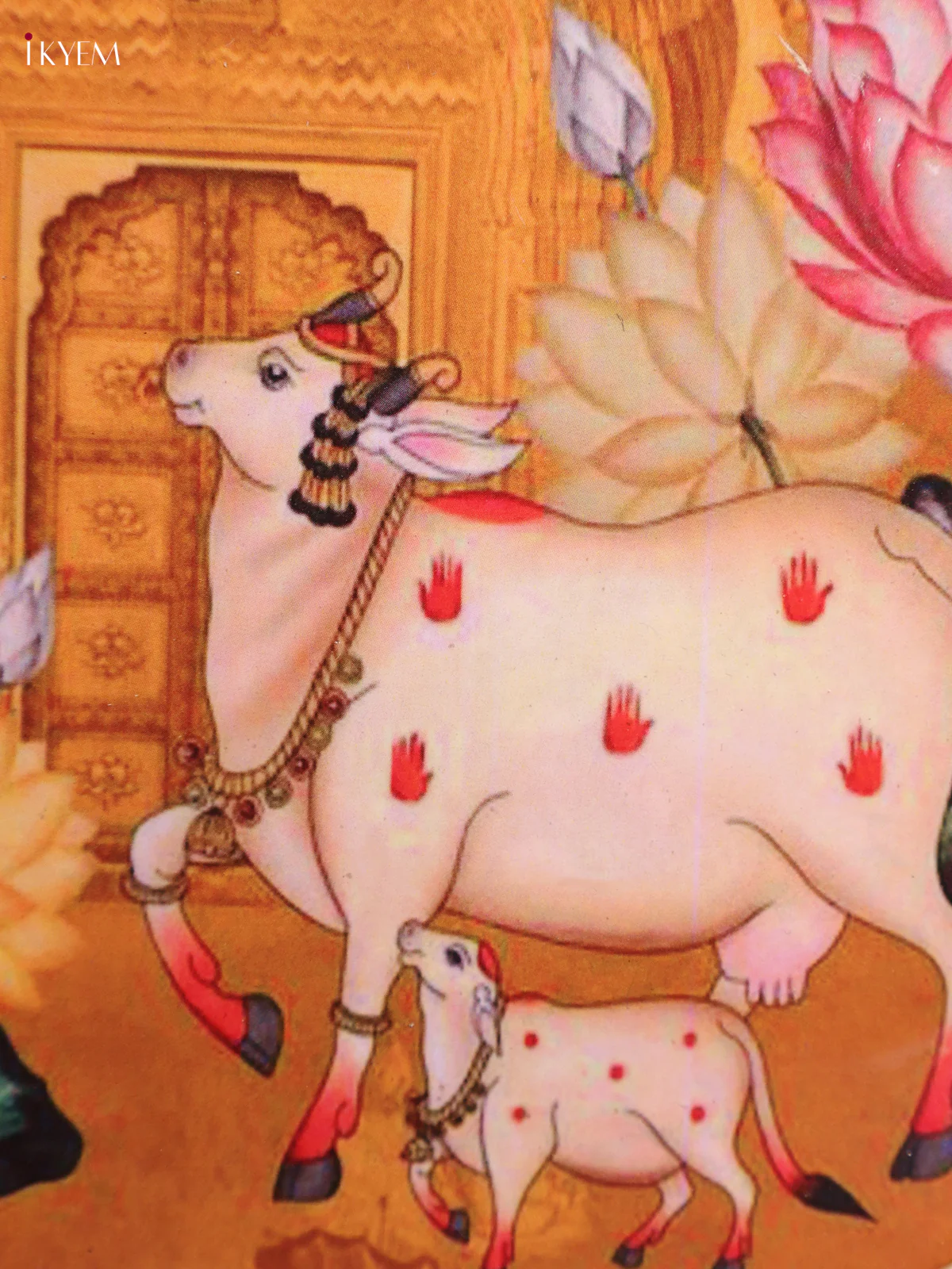 Cow & Calf - Printed Brass Coated Plate With Hook Orange - 8 inch - Image 2