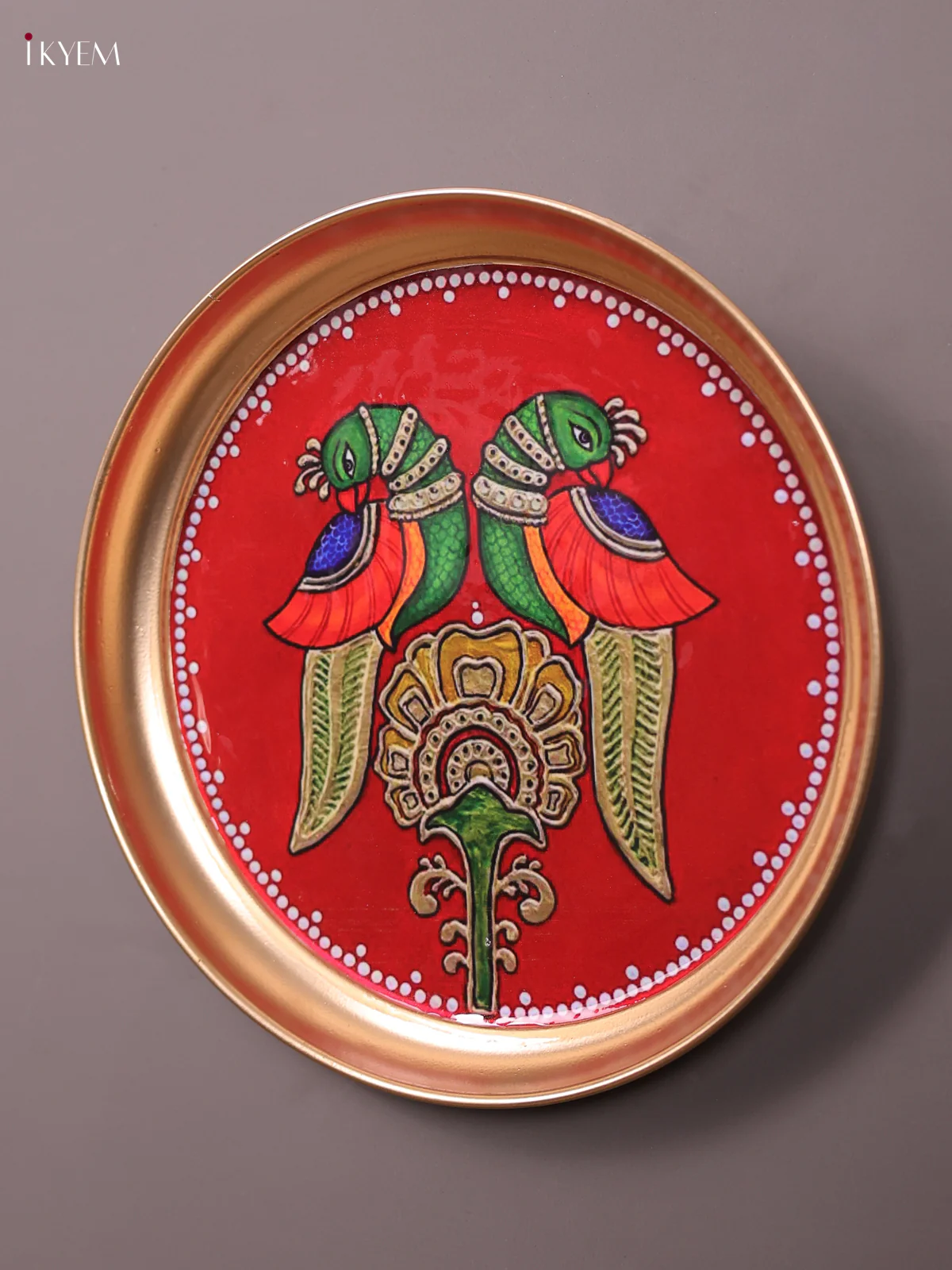 Twin Parrot - Printed Brass Coated Plate With Hook Maroon - 8 inch - Image 3