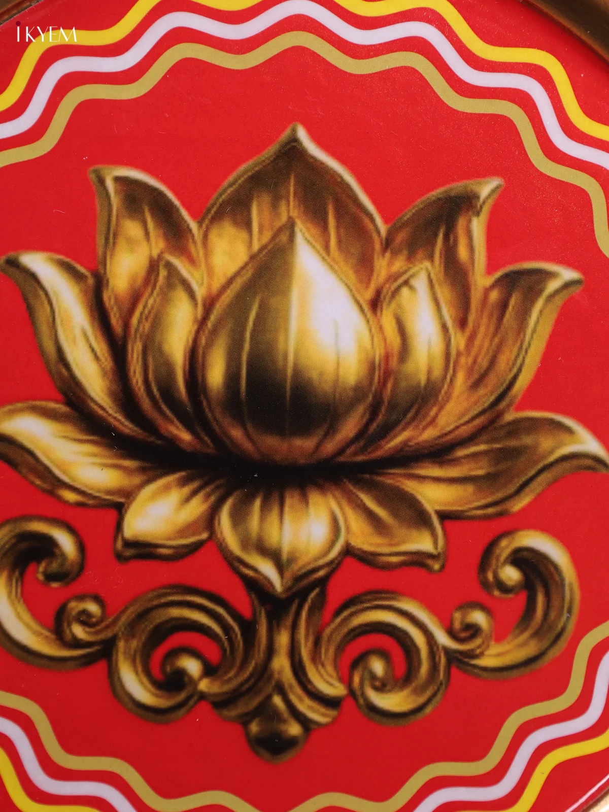 Lotus - Printed Brass Coated Plate With Hook Red & Golden - 8 inch - Image 2