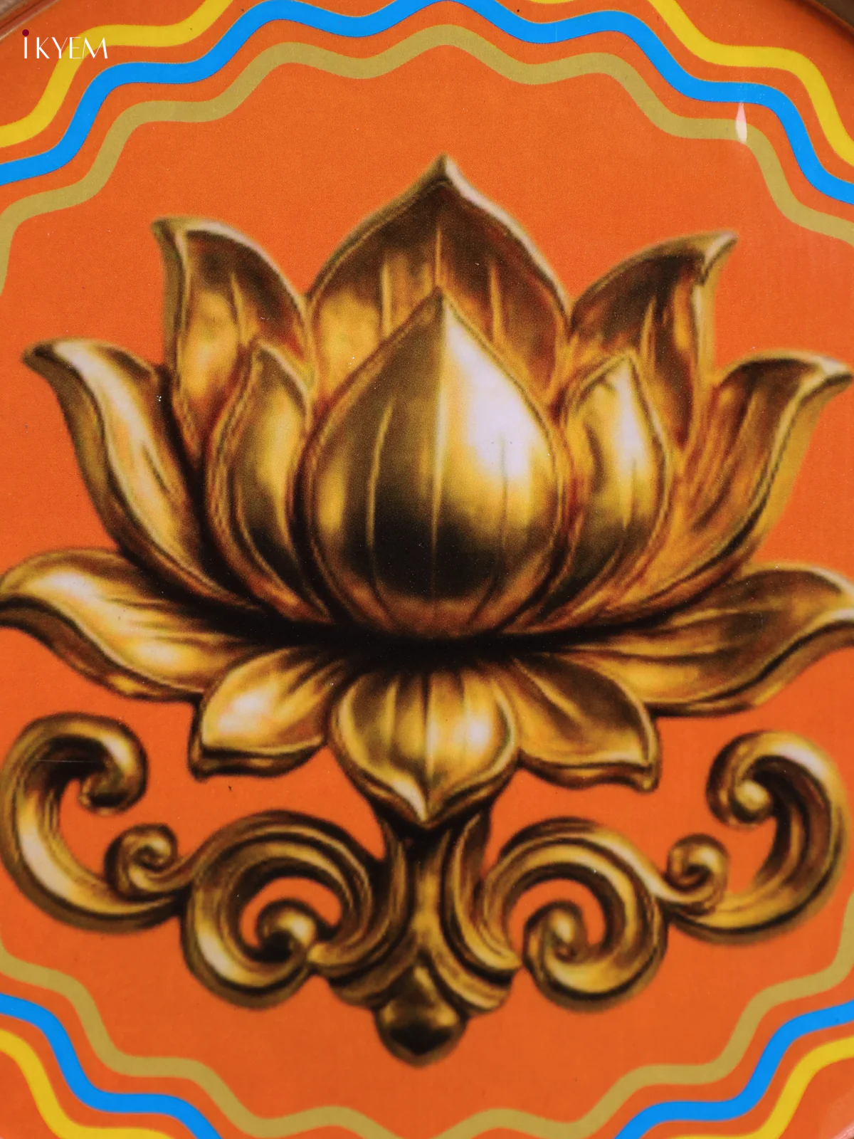 Lotus - Printed Brass Coated Plate With Hook Orange & Golden - 8 inch - Image 2