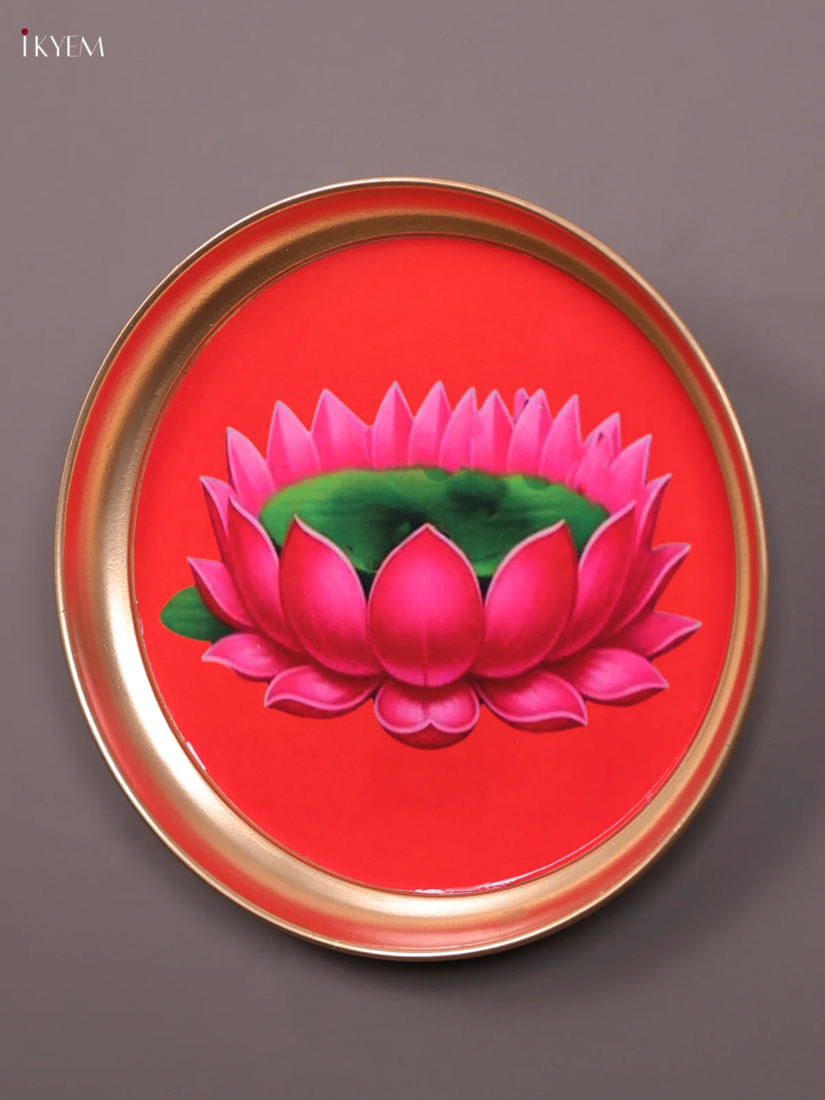 Lotus - Printed Brass Coated Plate With Hook Red & Green - 8 inch - Image 3