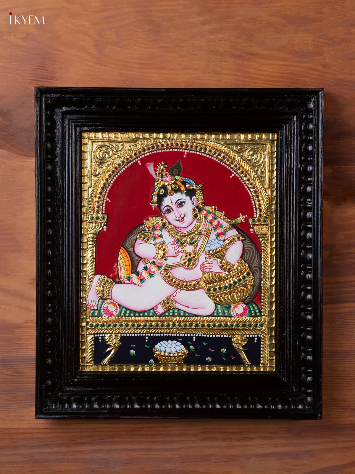 Baby Butter krishna Tanjore Painting (15x13) - KEC14004