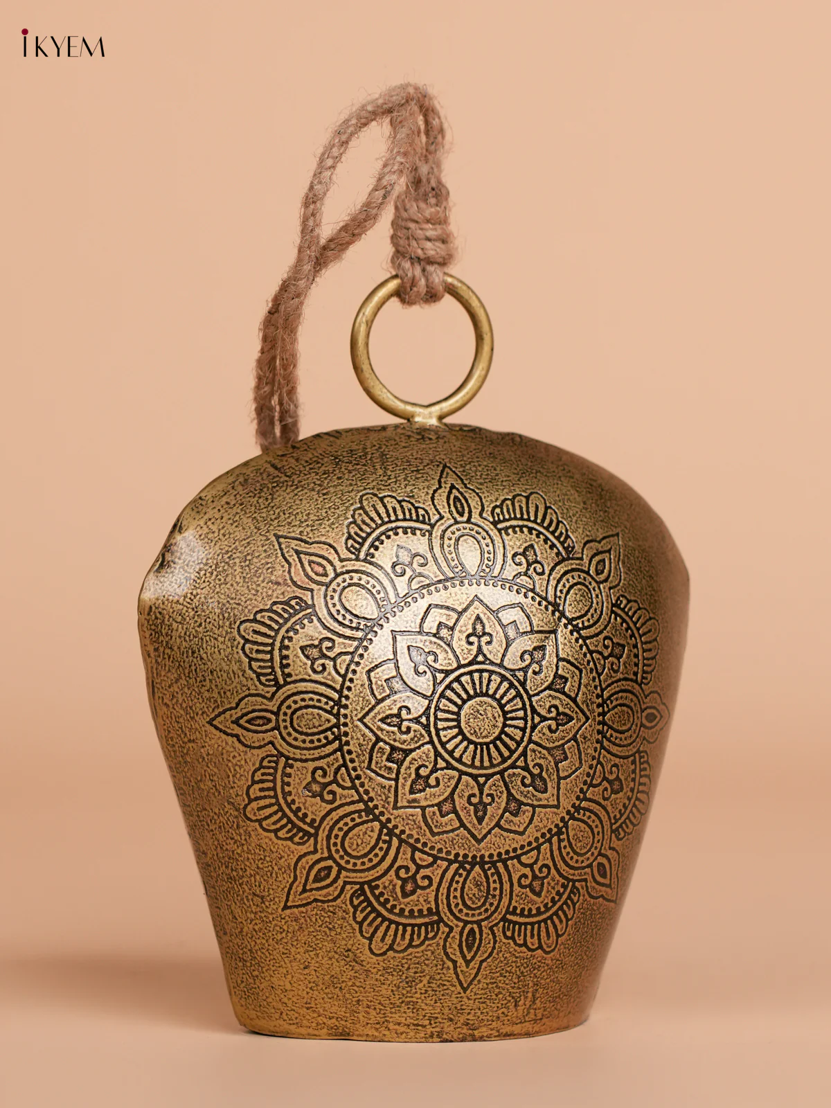 Metal cow Bell with Fine flower Etching & handle Rope - Big - 7 Inch - KEC16004 - Image 2