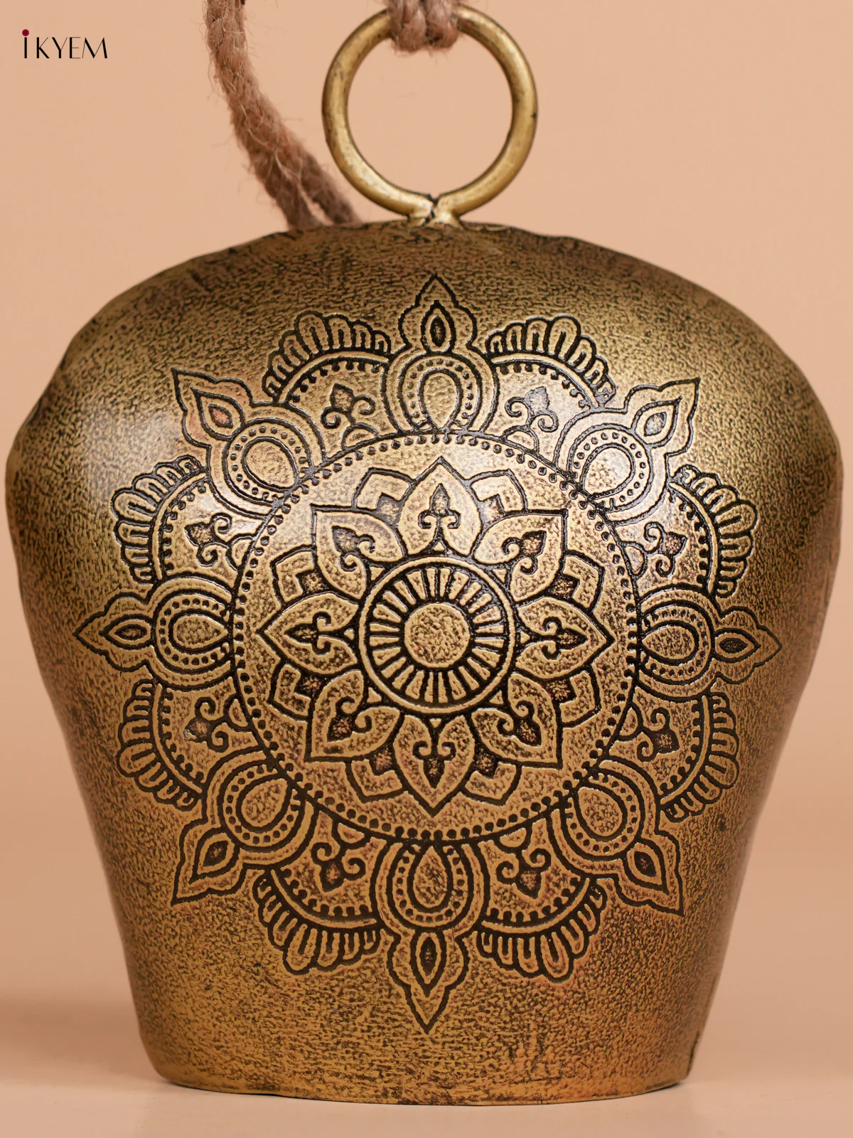 Metal cow Bell with Fine flower Etching & handle Rope - Big - 7 Inch - KEC16004 - Image 3