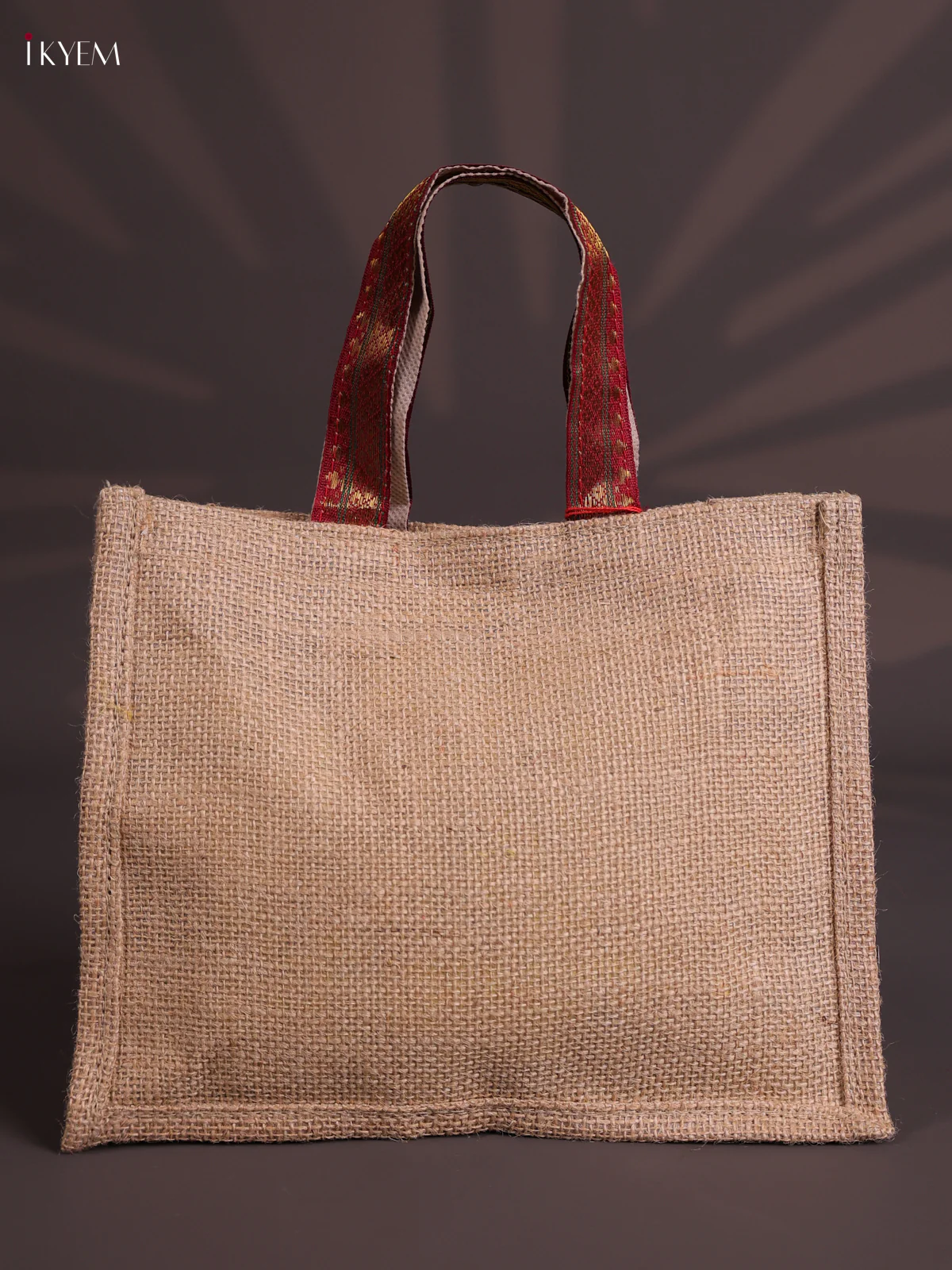 Yellow&maroon Half & Half Raw Silk Jute Bag with Velcro on Top-KEC18022 - Image 3