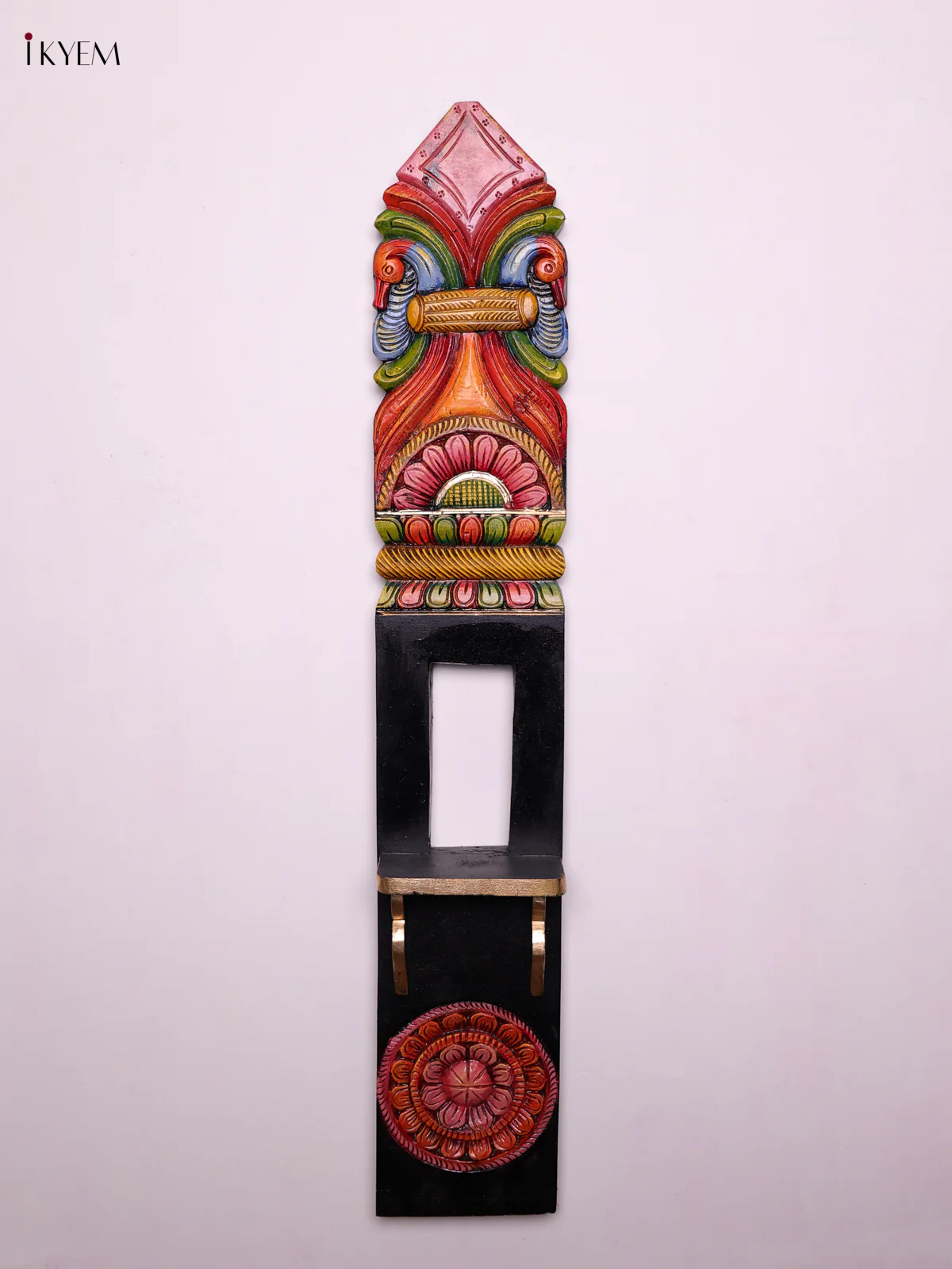 Hand-painted Wooden Diya Wall Shelf - 35 Inch-KEC18031