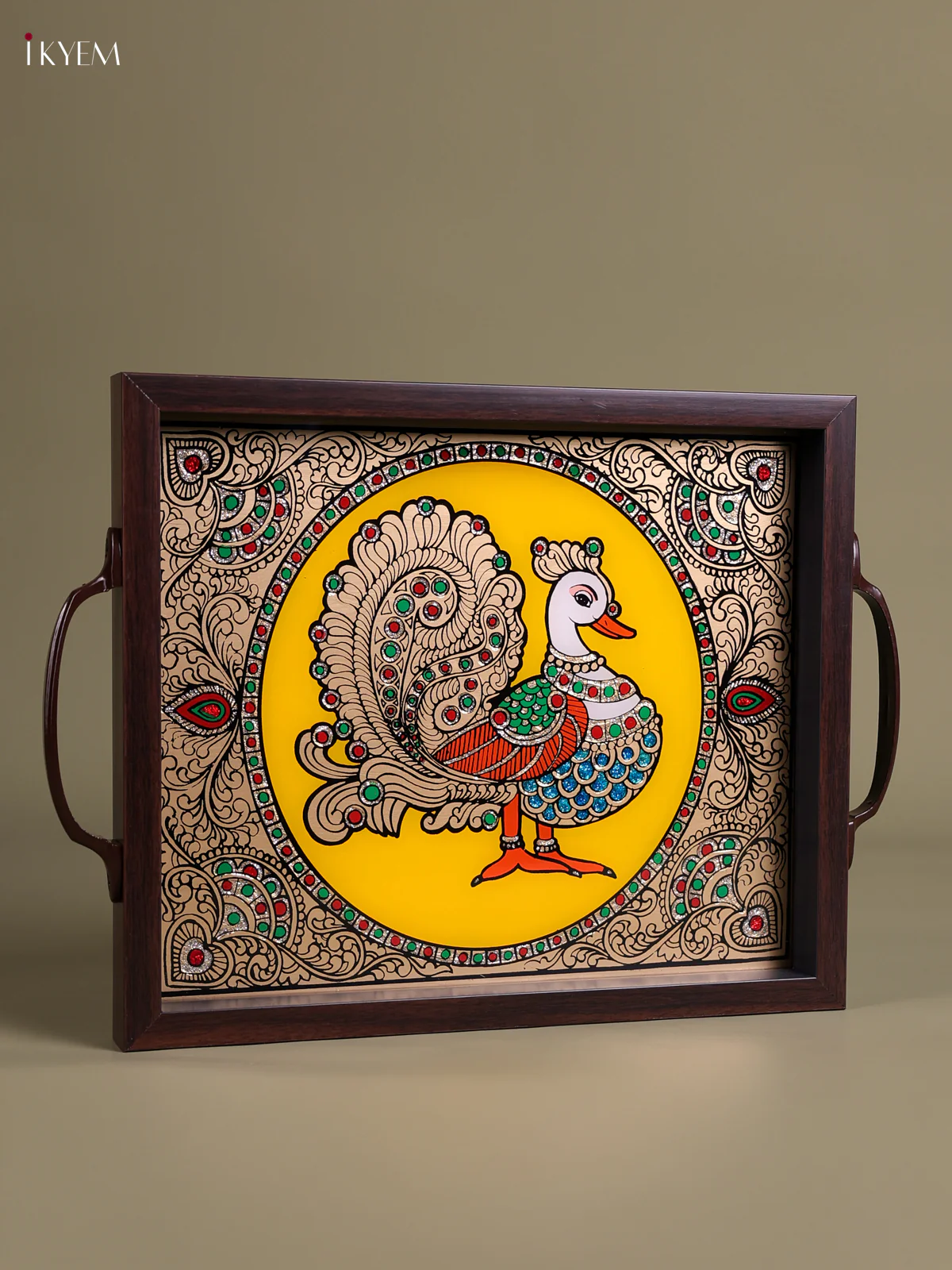 Reverse Glass Painted Tray (11.5x9.5) - Annapakshi - Yellow-KEC18040 - Image 3