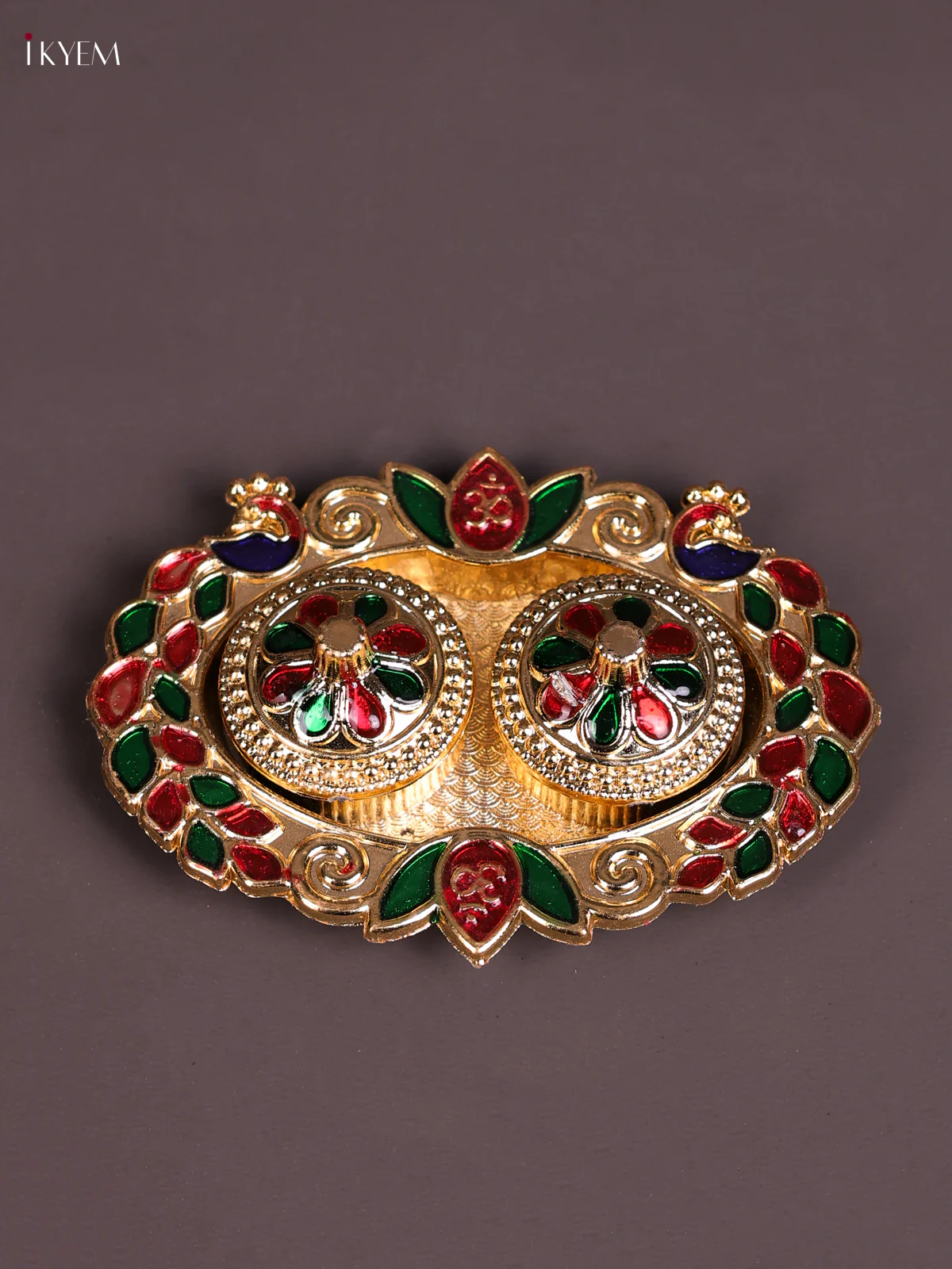 Meenakari Haldi Kumkum Holder - Peacock-KEC20009