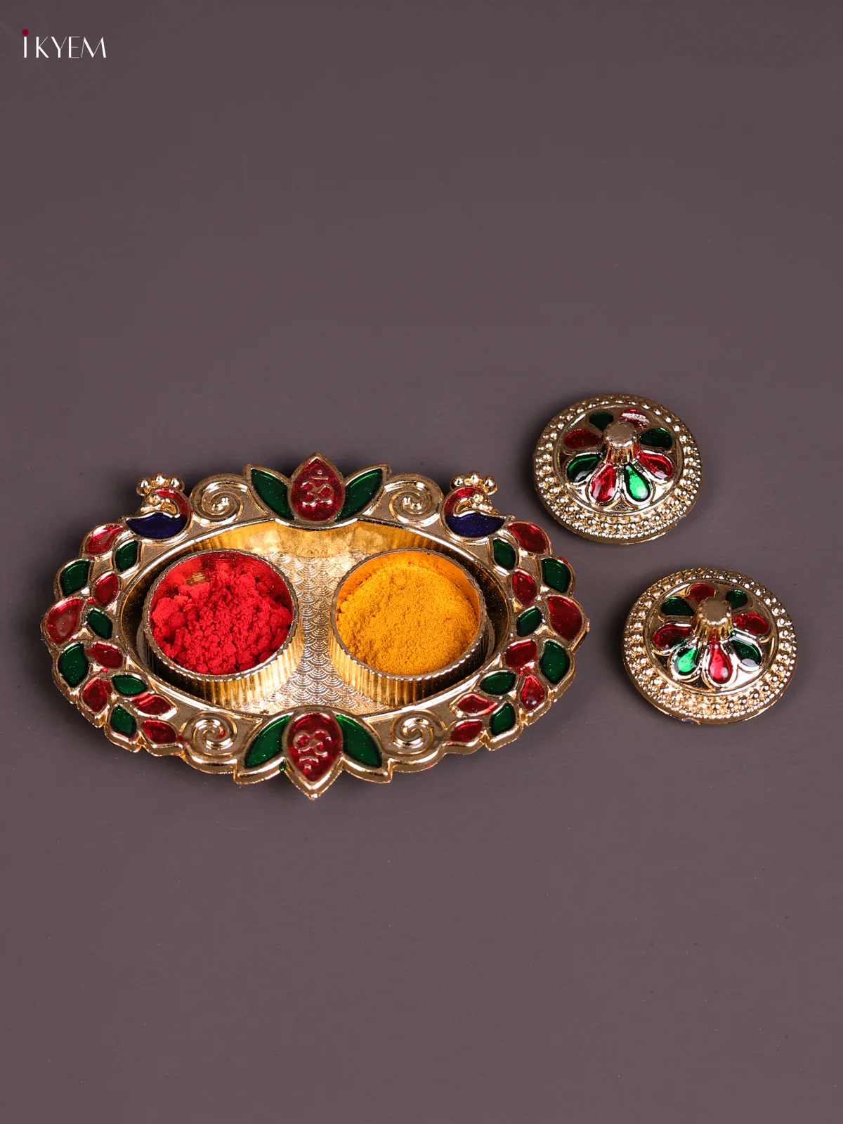 Meenakari Haldi Kumkum Holder - Peacock-KEC20009 - Image 2