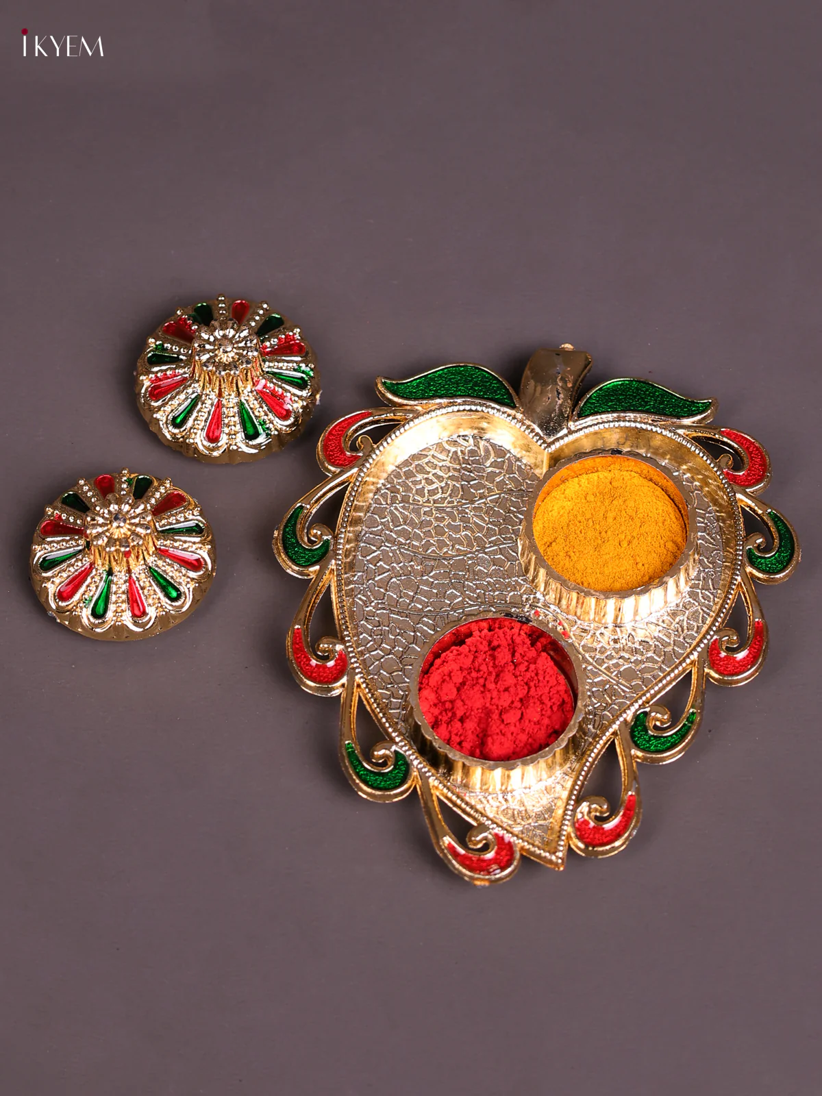 Meenakari Haldi Kumkum Holder - Leaf Design-KEC20010 - Image 2