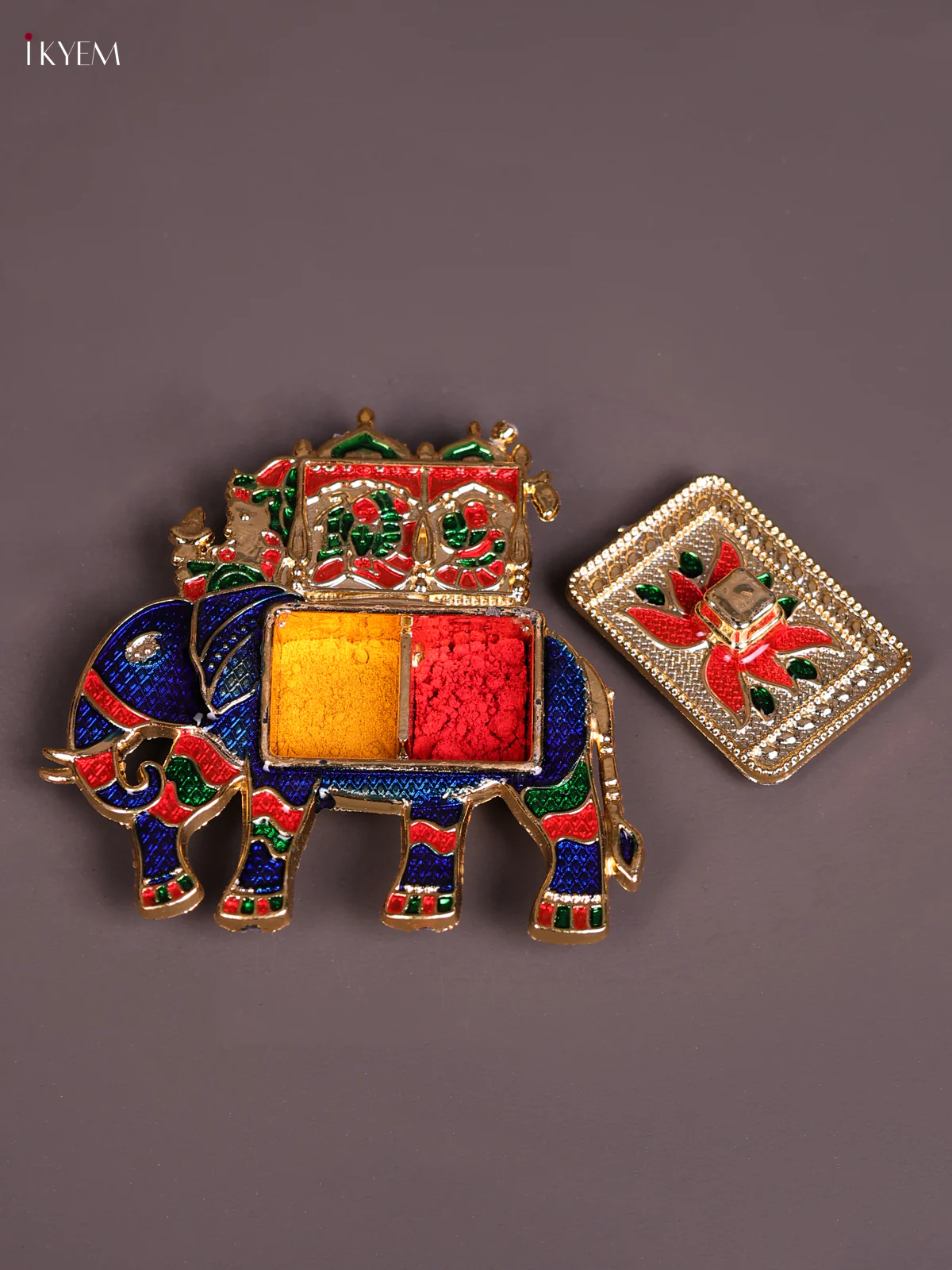 Meenakari Haldi Kumkum Holder - Elephant Blue-KEC20012 - Image 2