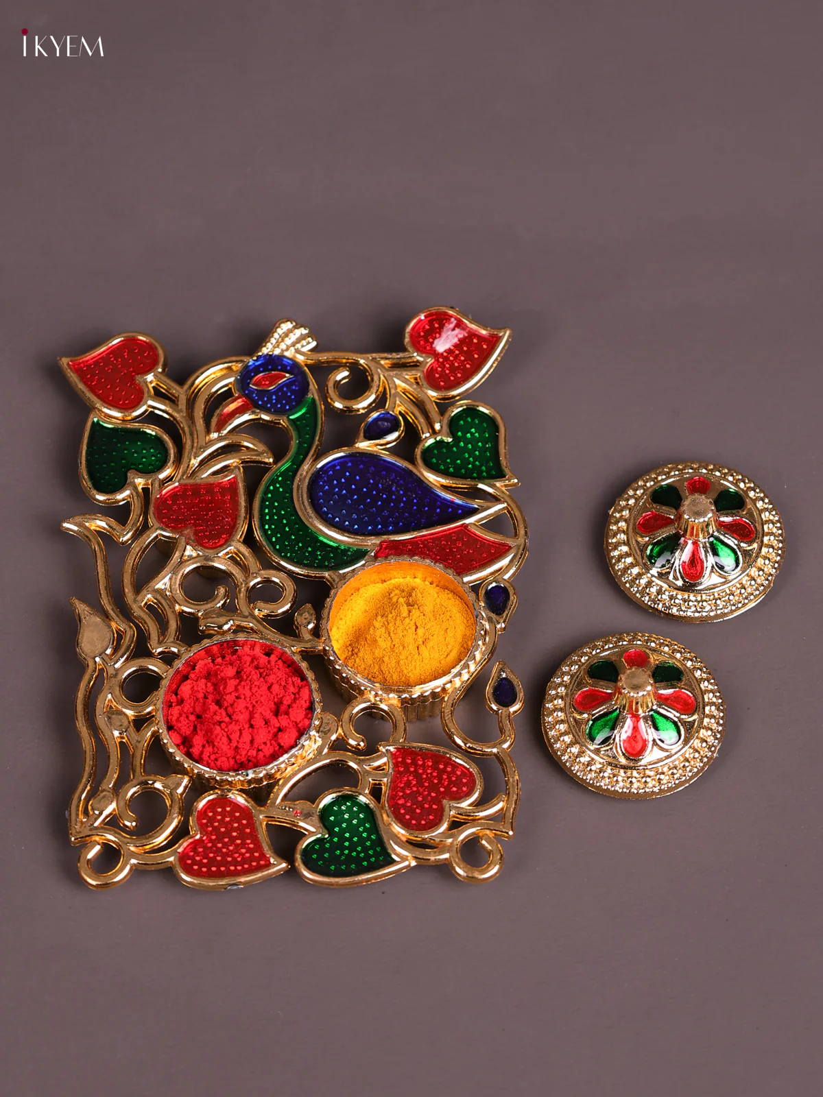 Meenakari Haldi Kumkum Holder - Peacock Design-KEC20015 - Image 2