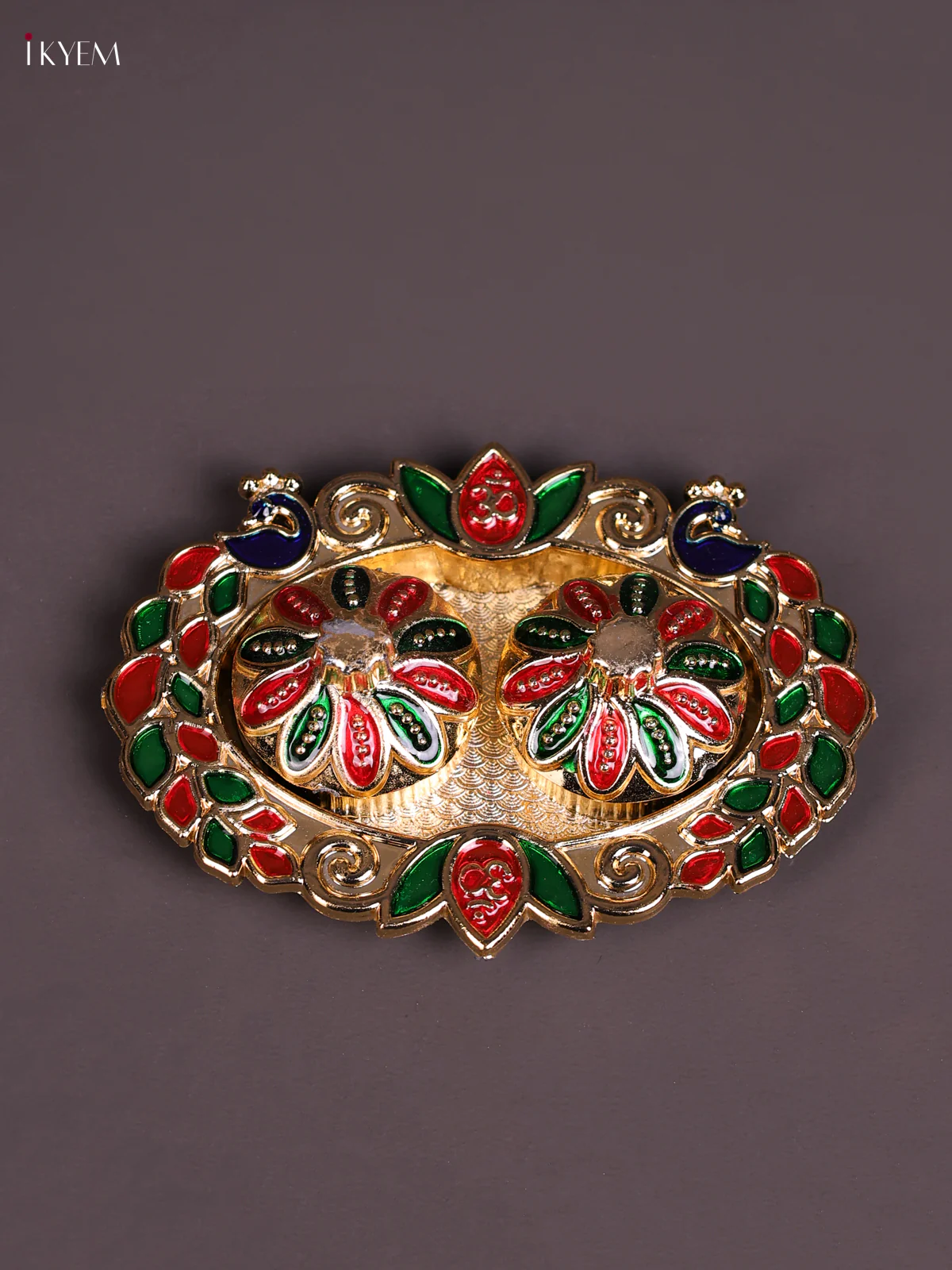 Meenakari Haldi Kumkum Holder - Peacock Design-KEC20017