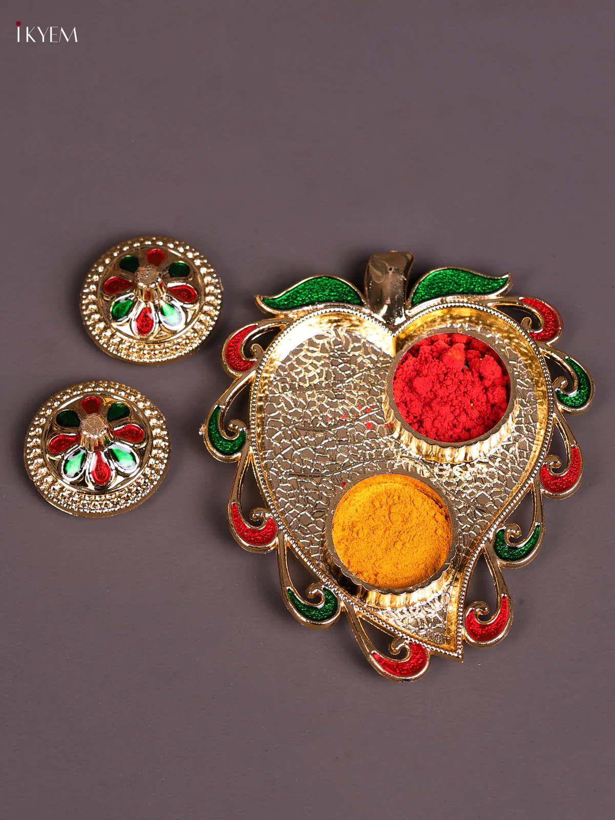 Meenakari Haldi Kumkum Holder - Leaf Design-KEC20019 - Image 2