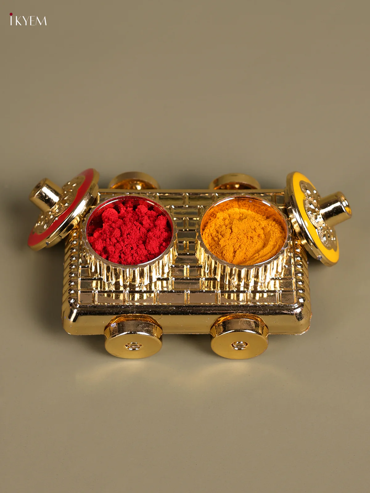 Meenakari Haldi Kumkum Holder - Red & Yellow-KEC20024 - Image 2