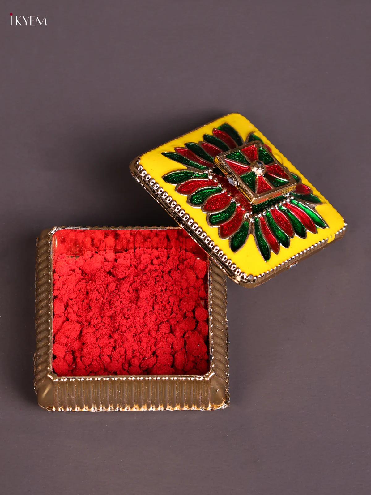 Meenakari Haldi Kumkum Holder - Yellow-KEC20027 - Image 2