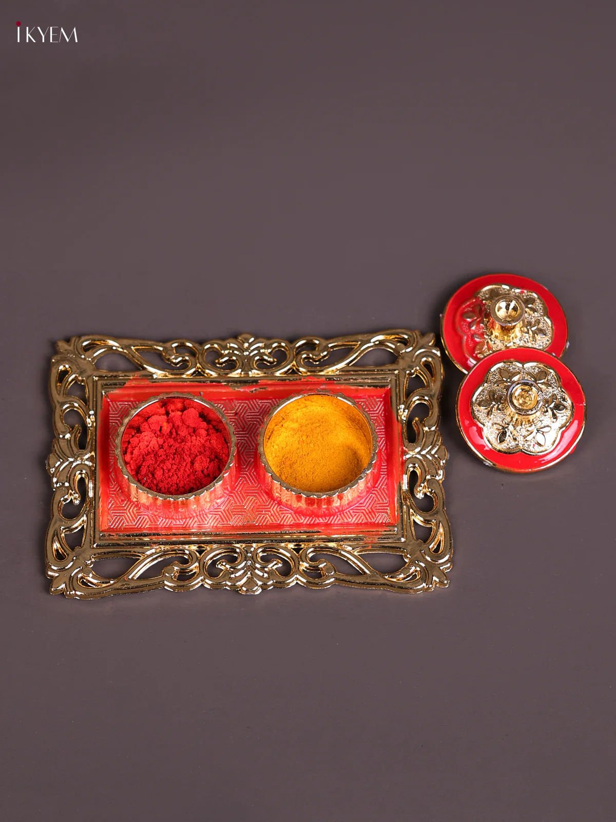 Meenakari Haldi Kumkum Holder - Red-KEC20041 - Image 2