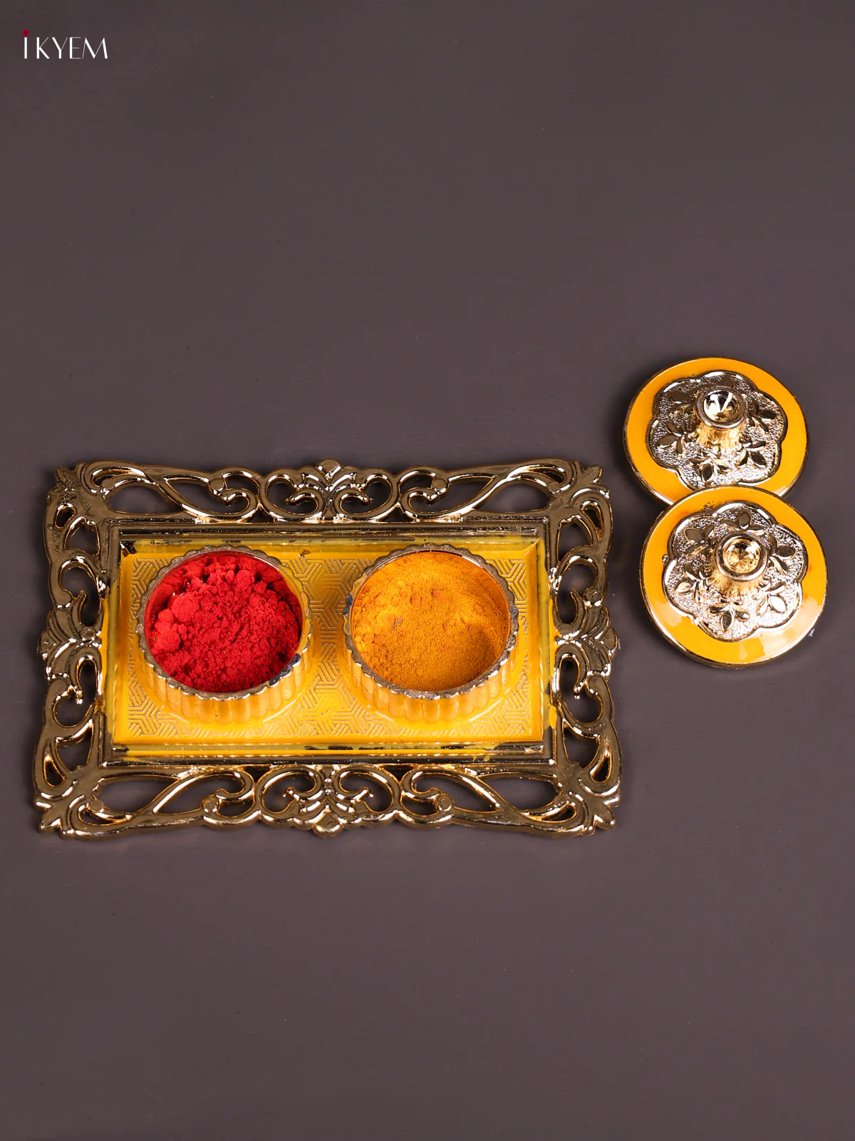 Meenakari Haldi Kumkum Holder - Yellow-KEC20042 - Image 2