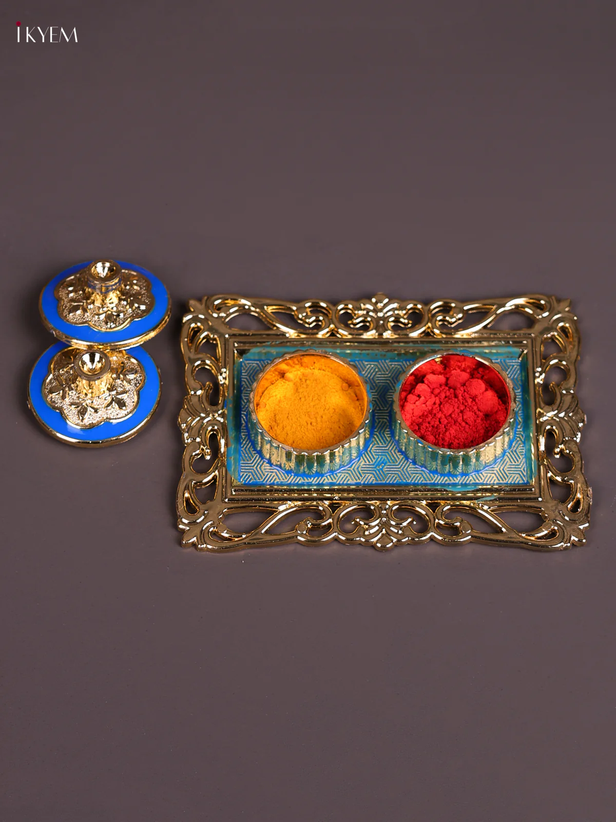 Meenakari Haldi Kumkum Holder - Blue-KEC20043 - Image 2