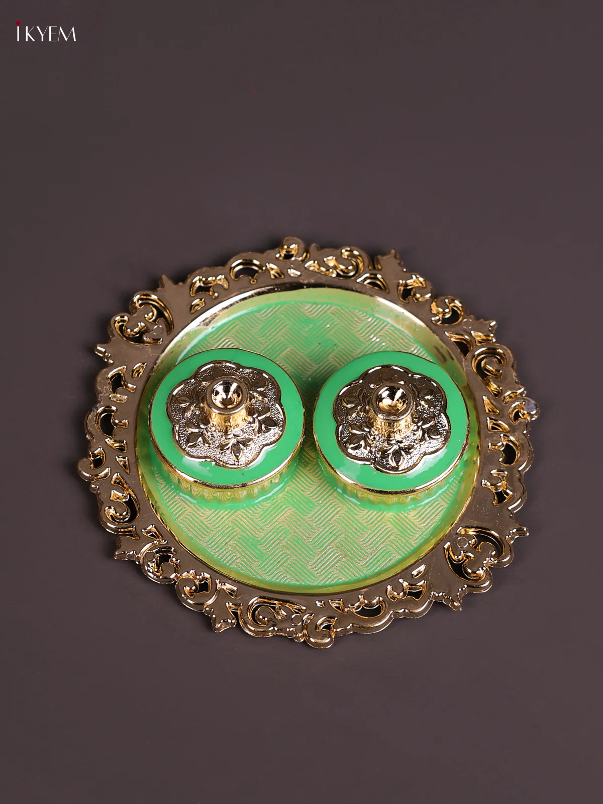 Meenakari Haldi Kumkum Holder - Green-KEC20050