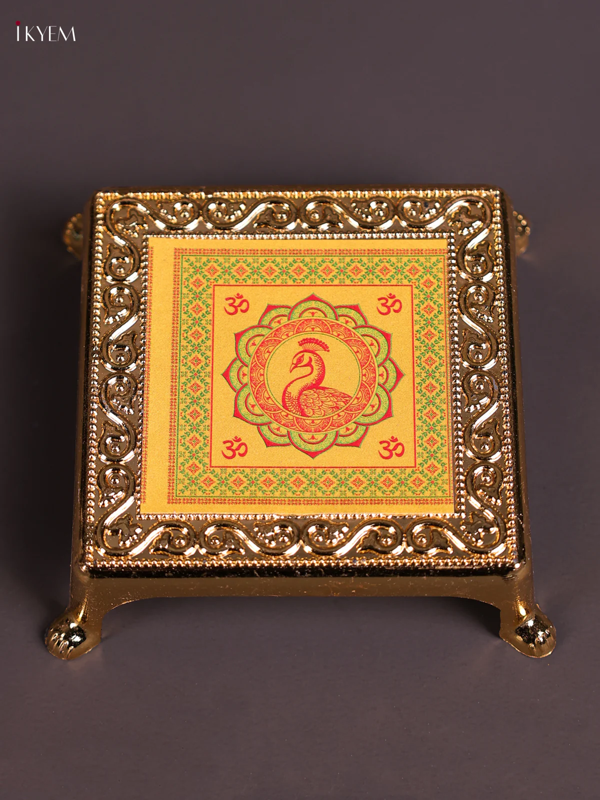 Yellow & Peacock Design Printed Chowki - (3×3)-KEC20056