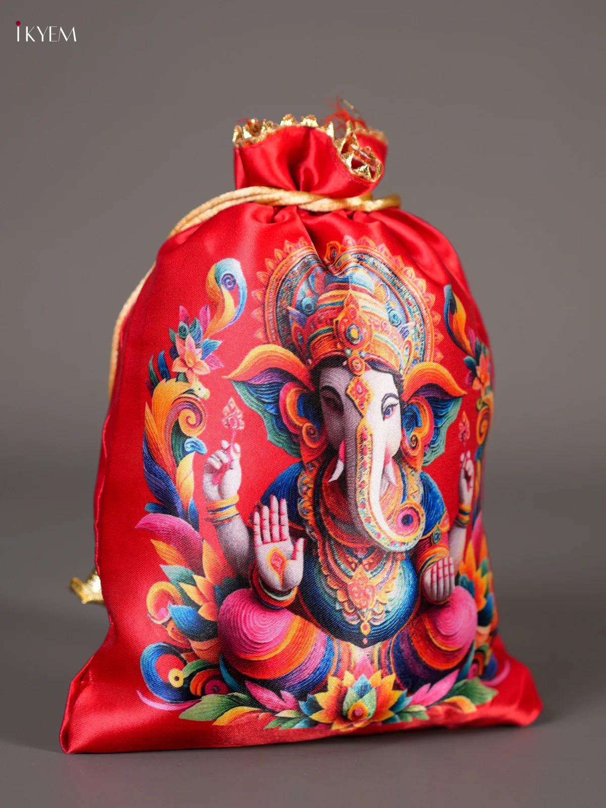 Ganesha Printed Potli Bag - Red-KEC20062 - Image 2