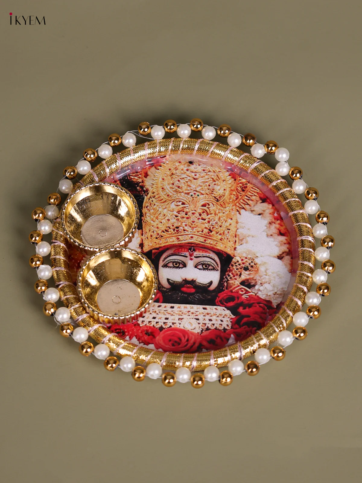 Khatu Shyam Ji Printed Plate With Haldi kumkum holder - 4.5 Inch-KEC26009